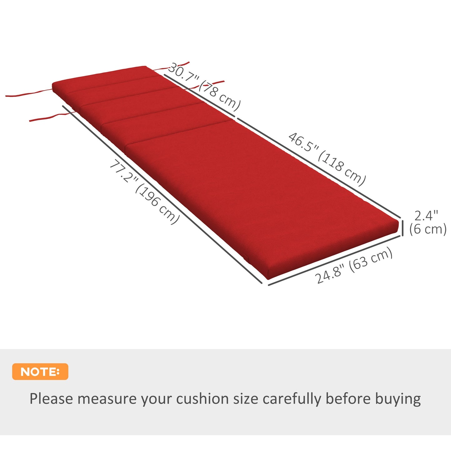 Outdoor Lounge Chair Cushion, Patio Chaise Lounge Cushion with Headrest and Ties, Water Resistant Replacement Sun Lounger Seat Pads, Wine Red