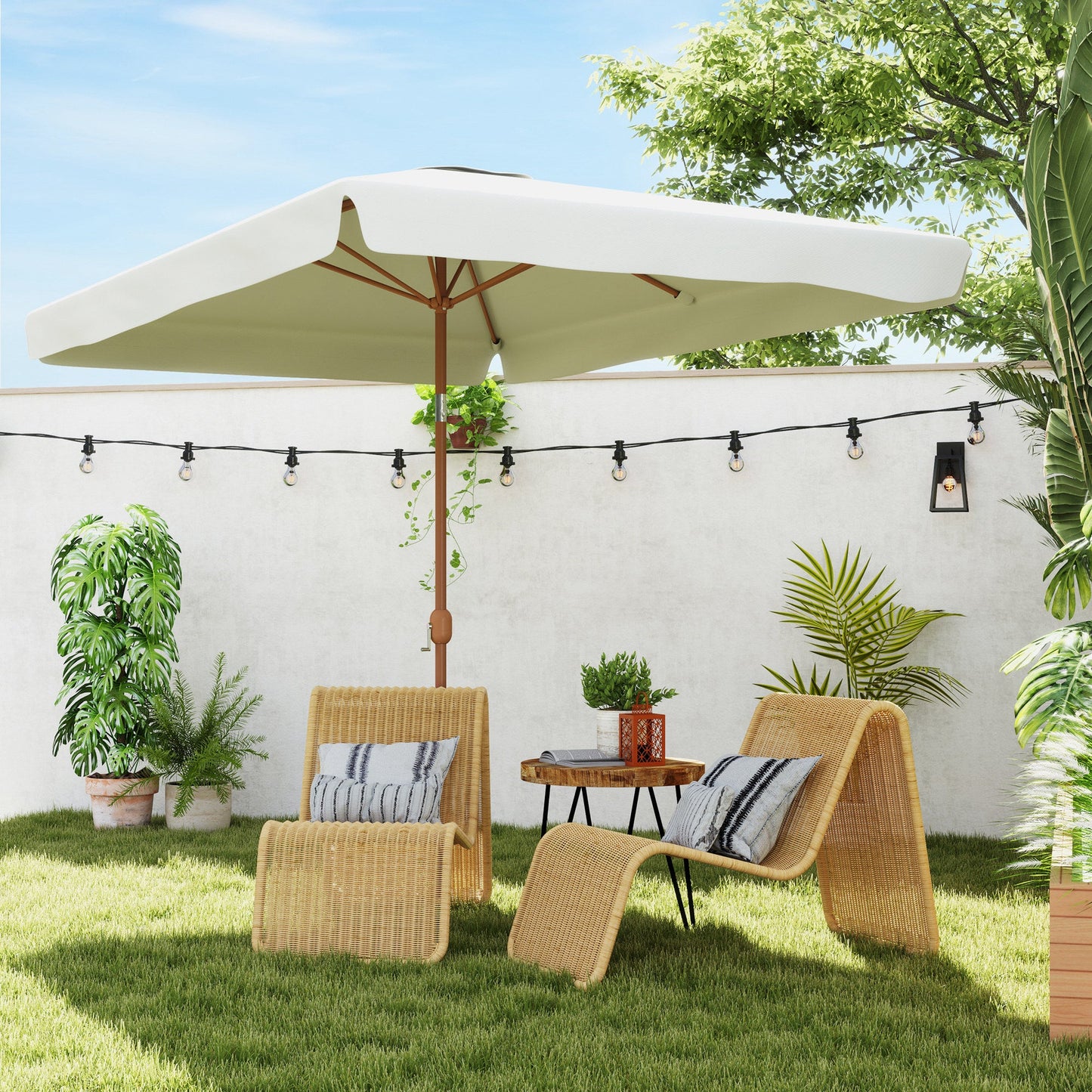 Patio Umbrella 118.1" x 78.7" Outdoor Parasol with Adjustable Angle, Aluminum Pole, Crank Handle, and UV50+ Protection, Garden and Patio Umbrella, White