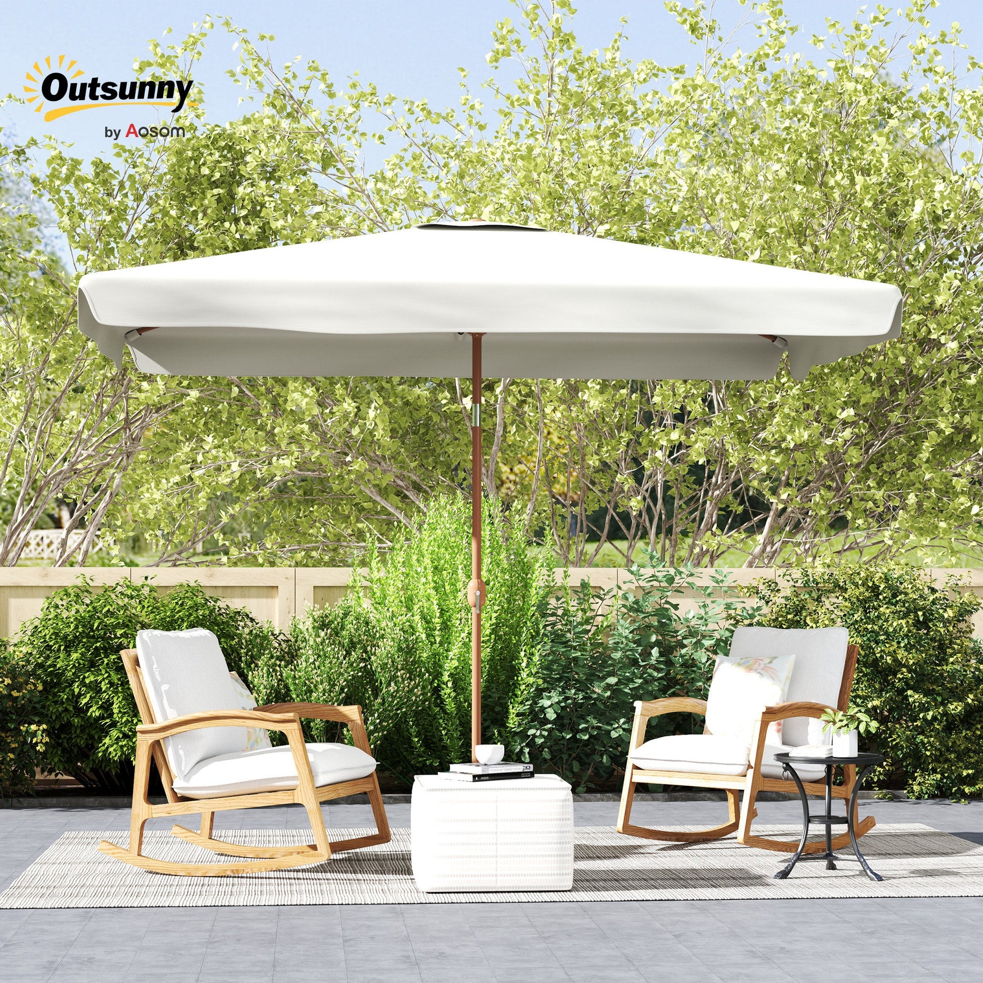 Patio Umbrella 118.1" x 78.7" Outdoor Parasol with Adjustable Angle, Aluminum Pole, Crank Handle, and UV50+ Protection, Garden and Patio Umbrella, White