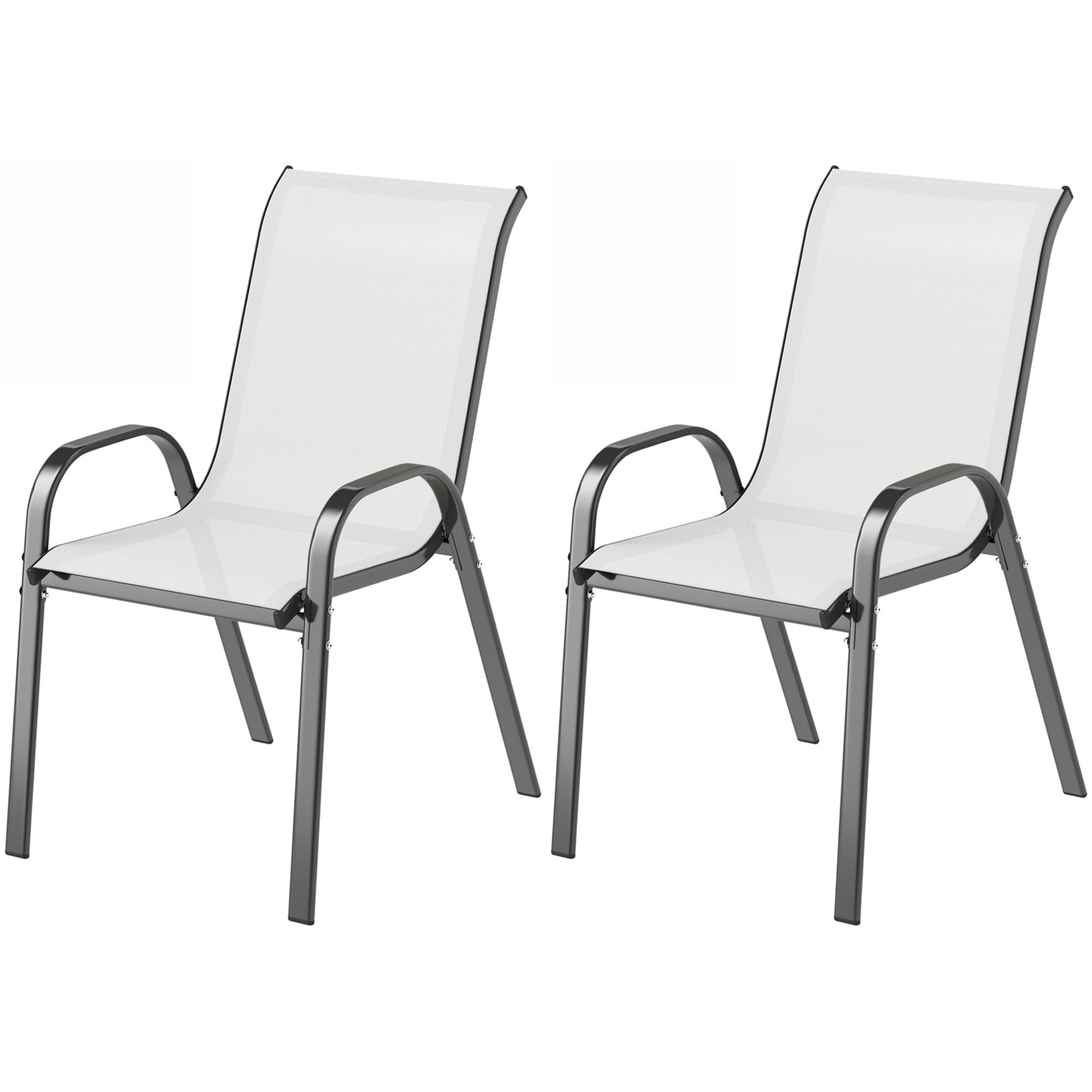 Outdoor Dining Chairs Set of 2, Stackable Patio Dining Chairs, High Back Lawn Chairs with Breathable Mesh Seat, Metal Frame for Garden Backyard Porch, Light Grey