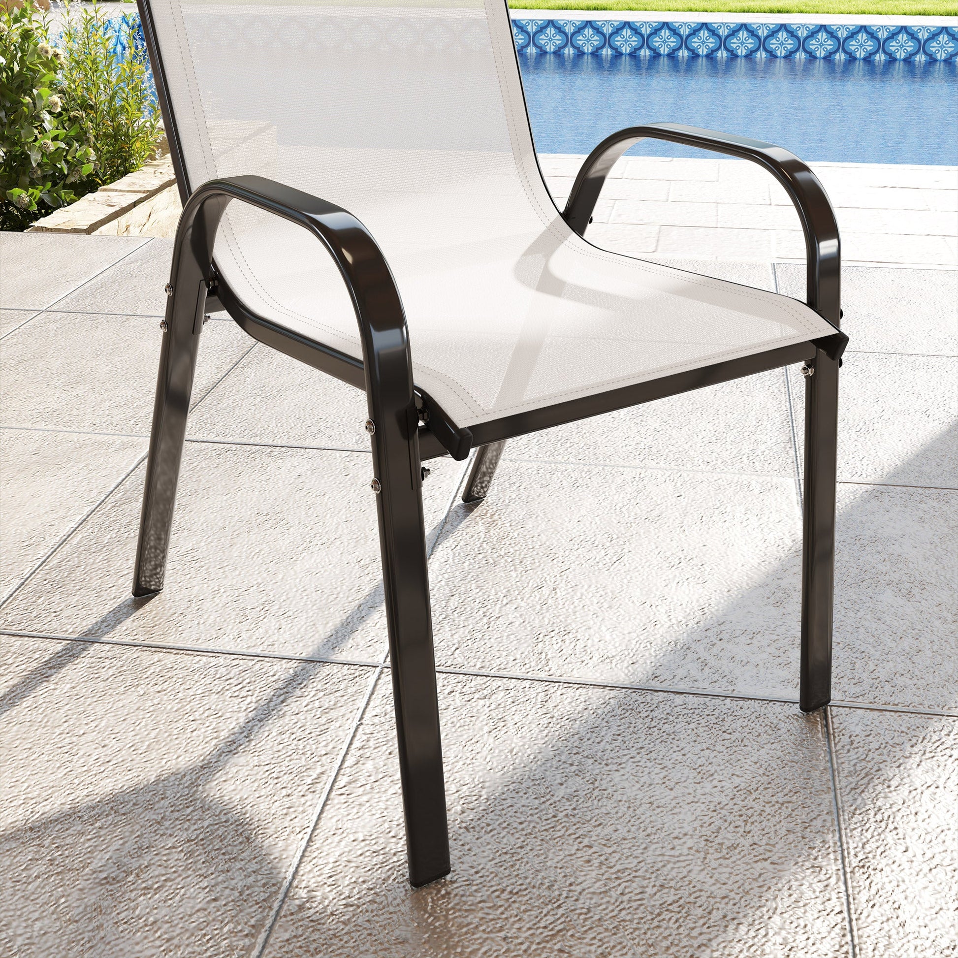 Outdoor Dining Chairs Set of 2, Stackable Patio Dining Chairs, High Back Lawn Chairs with Breathable Mesh Seat, Metal Frame for Garden Backyard Porch, Light Grey