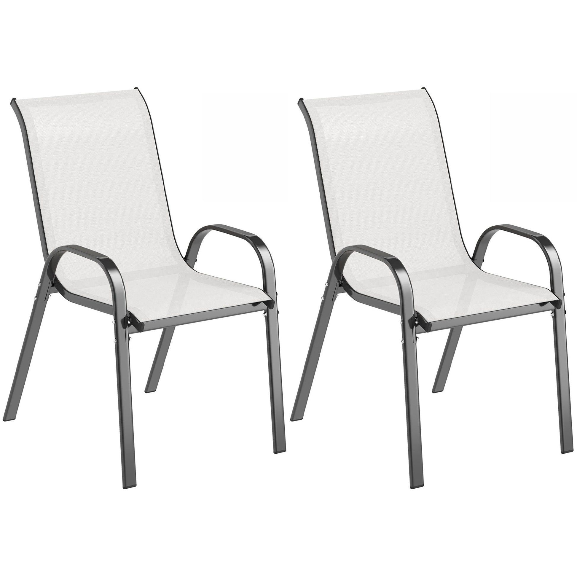Outdoor Dining Chairs Set of 2, Stackable Patio Dining Chairs, High Back Lawn Chairs with Breathable Mesh Seat, Metal Frame for Garden Backyard Porch, Light Grey
