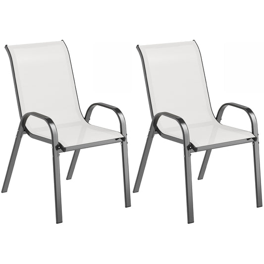 Outdoor Dining Chairs Set of 2, Stackable Patio Dining Chairs, High Back Lawn Chairs with Breathable Mesh Seat, Metal Frame for Garden Backyard Porch, Light Grey