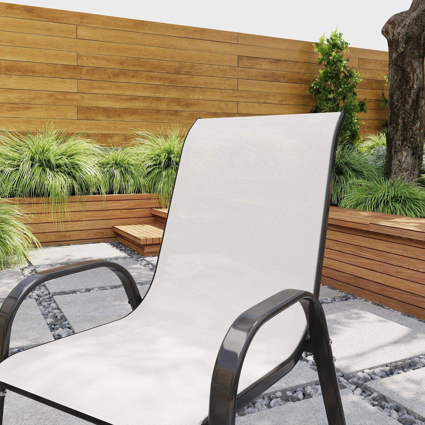 Outdoor Dining Chairs Set of 2, Stackable Patio Dining Chairs, High Back Lawn Chairs with Breathable Mesh Seat, Metal Frame for Garden Backyard Porch, Light Grey