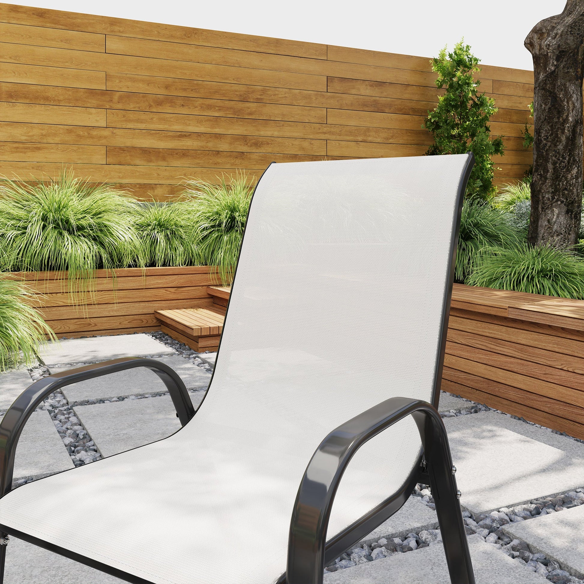 Outdoor Dining Chairs Set of 2, Stackable Patio Dining Chairs, High Back Lawn Chairs with Breathable Mesh Seat, Metal Frame for Garden Backyard Porch, Light Grey