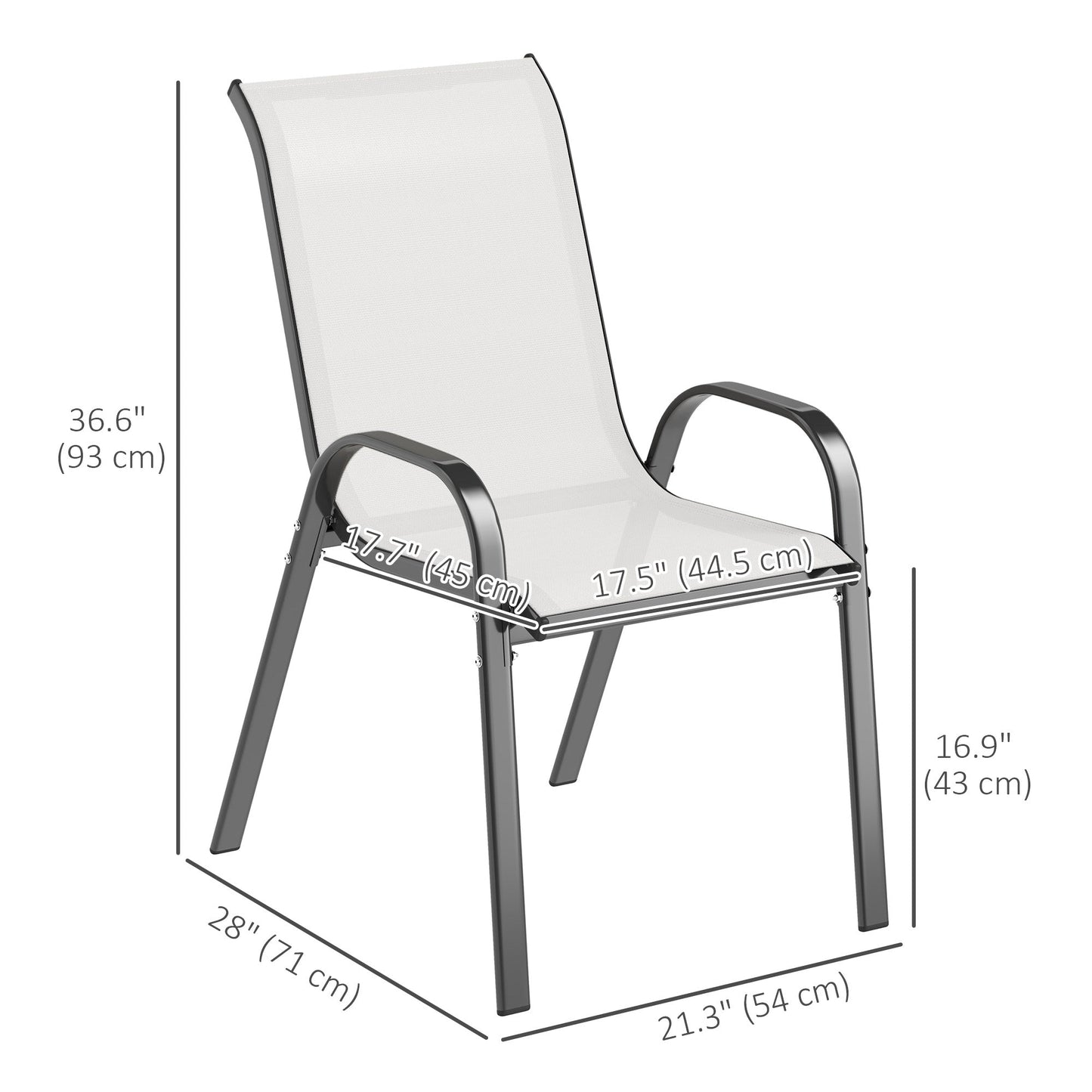 Outdoor Dining Chairs Set of 2, Stackable Patio Dining Chairs, High Back Lawn Chairs with Breathable Mesh Seat, Metal Frame for Garden Backyard Porch, Light Grey
