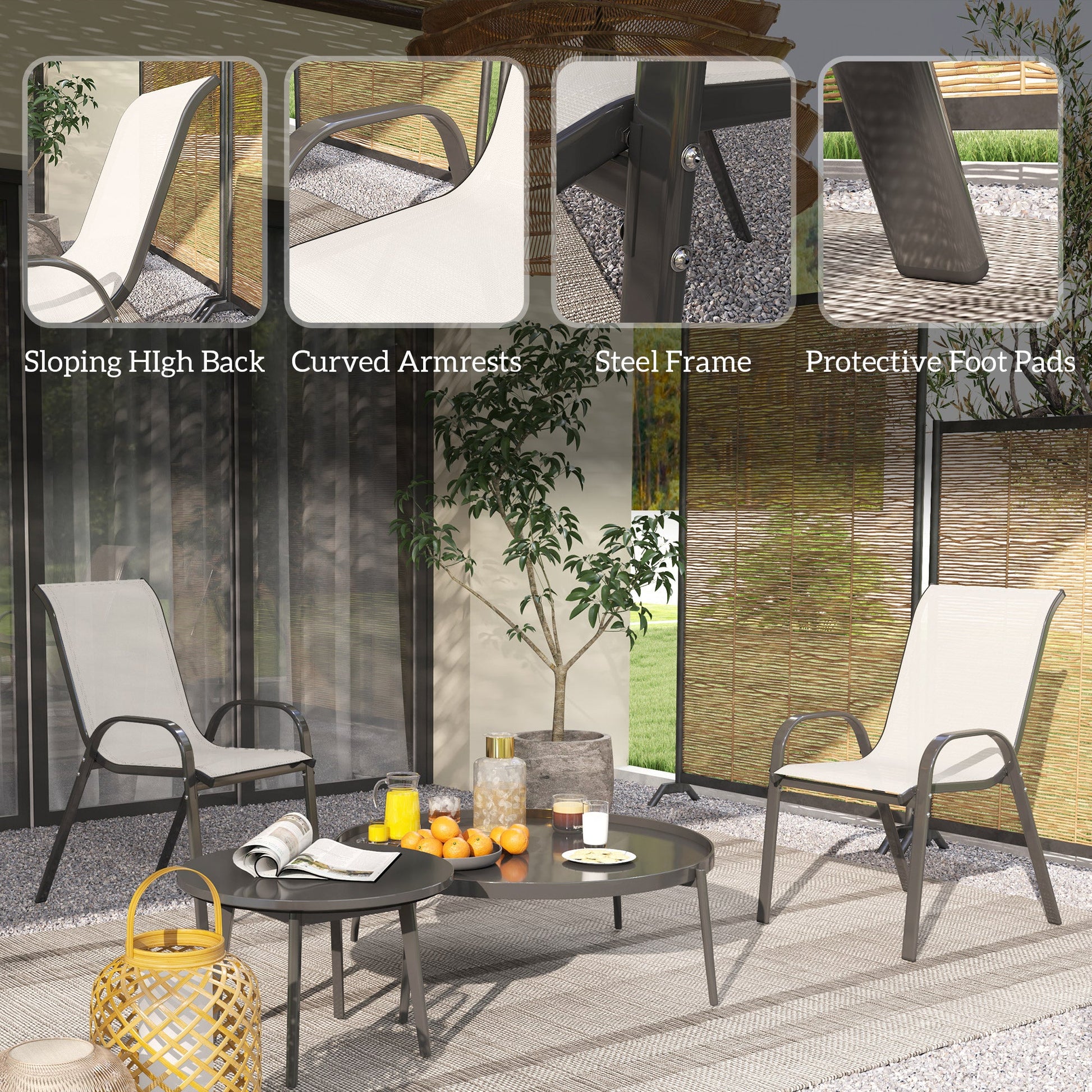 Outdoor Dining Chairs Set of 2, Stackable Patio Dining Chairs, High Back Lawn Chairs with Breathable Mesh Seat, Metal Frame for Garden Backyard Porch, Light Grey