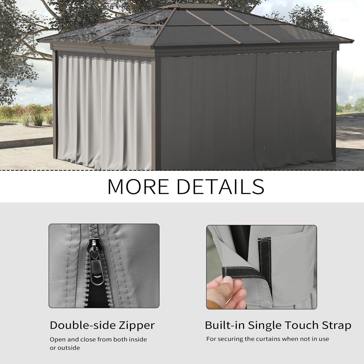 10' x 10' Universal Gazebo Sidewall Set with 4 Panels, Hooks/C-Rings Included for Pergolas & Cabanas, Light Grey