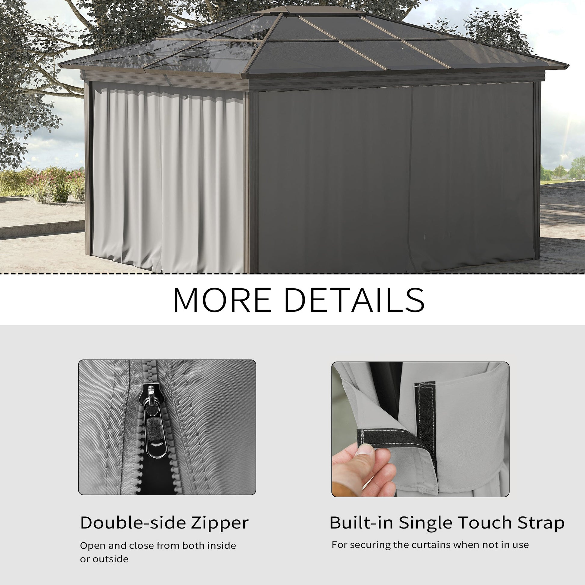 10' x 10' Universal Gazebo Sidewall Set with 4 Panels, Hooks/C-Rings Included for Pergolas & Cabanas, Light Grey