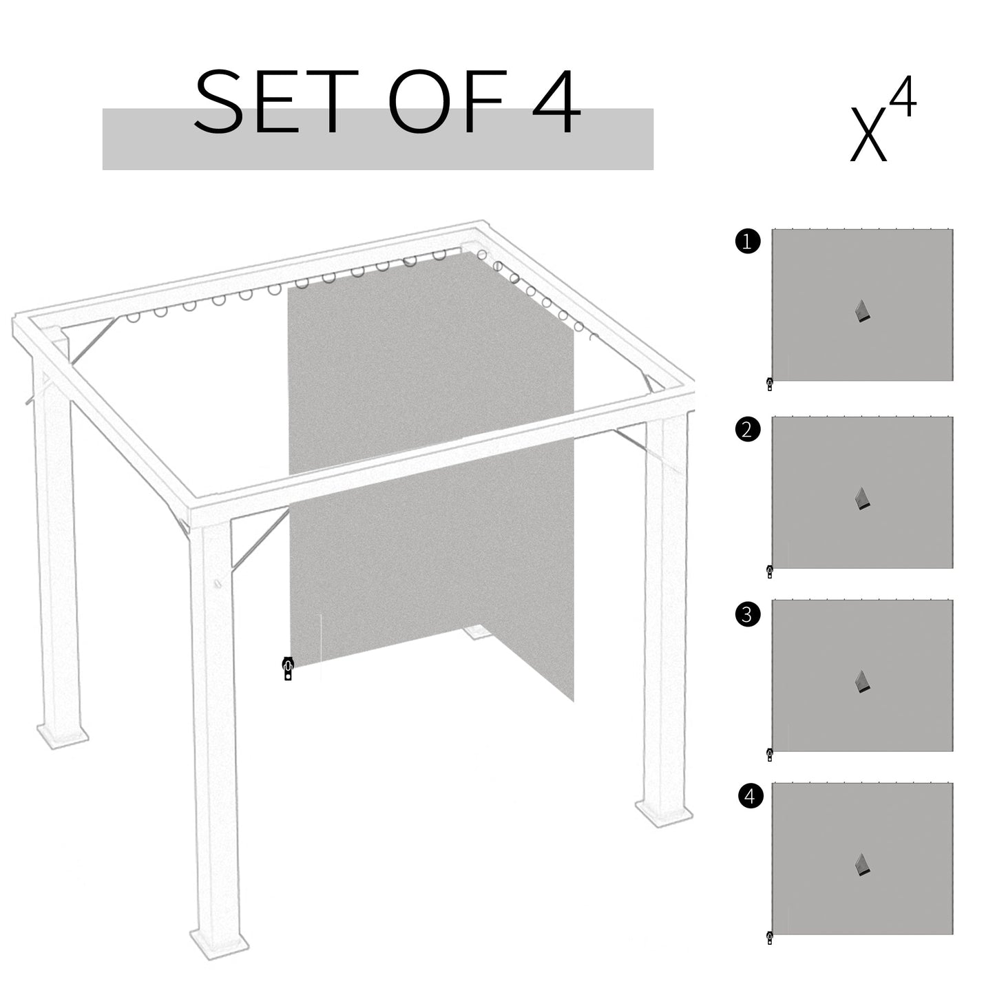 10' x 10' Universal Gazebo Sidewall Set with 4 Panels, Hooks/C-Rings Included for Pergolas & Cabanas, Light Grey