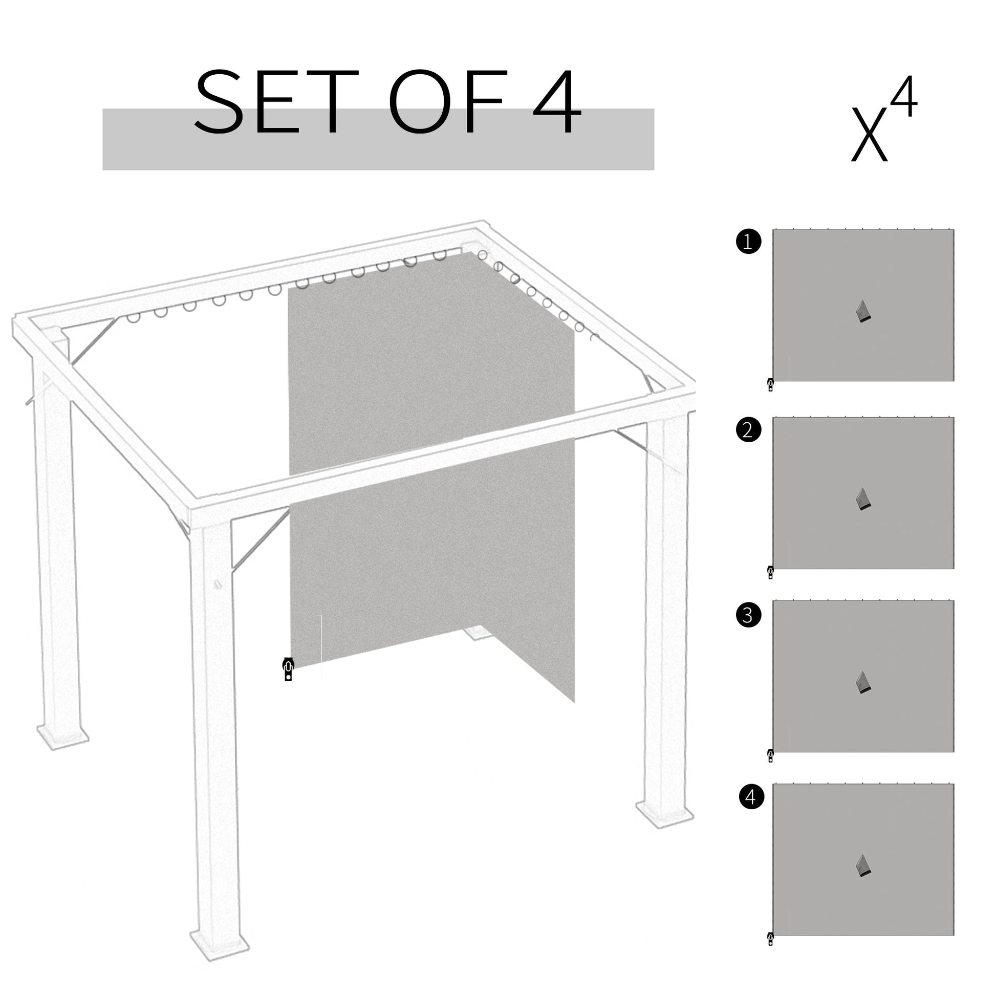10' x 10' Universal Gazebo Sidewall Set with 4 Panels, Hooks/C-Rings Included for Pergolas & Cabanas, Light Grey