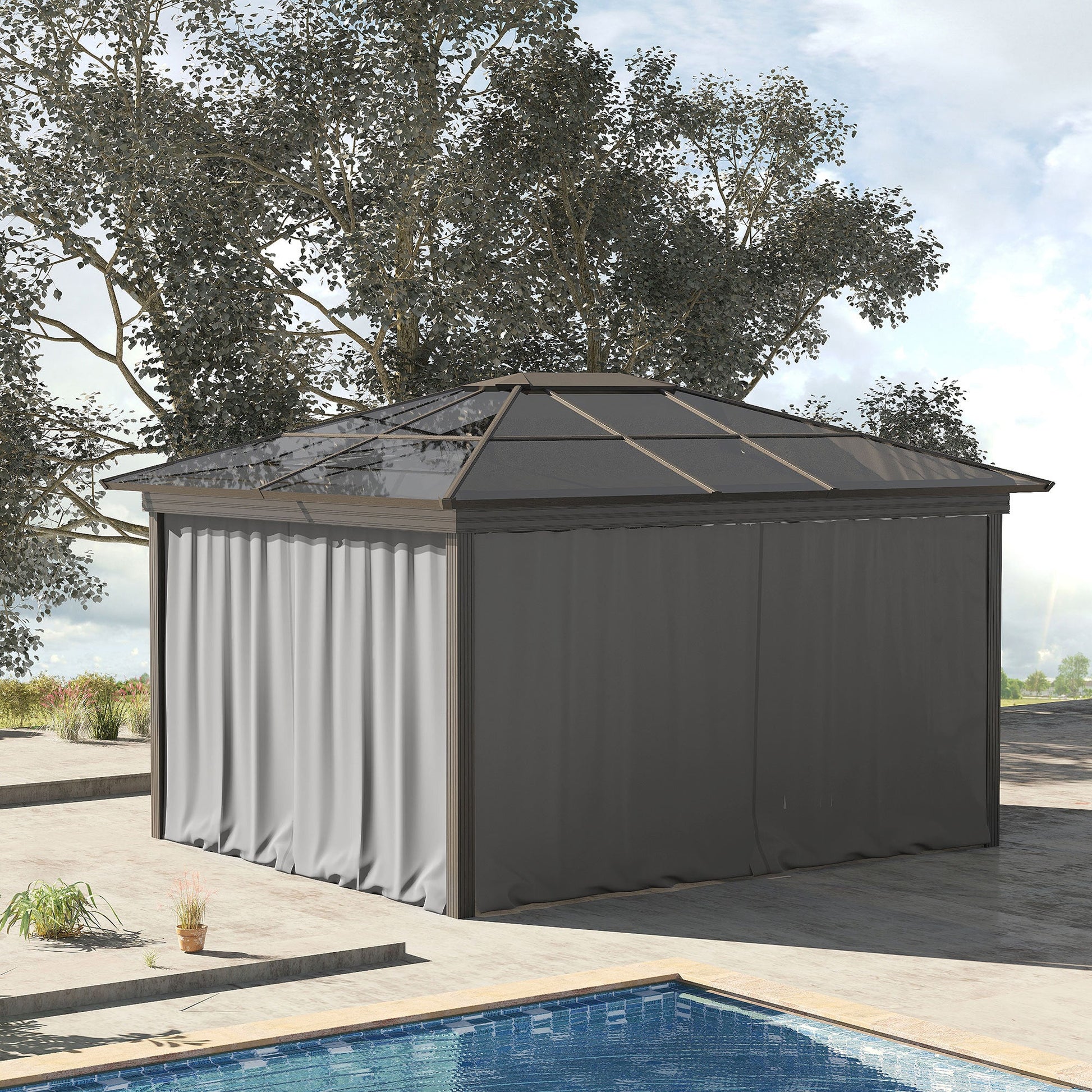 10' x 10' Universal Gazebo Sidewall Set with 4 Panels, Hooks/C-Rings Included for Pergolas & Cabanas, Light Grey