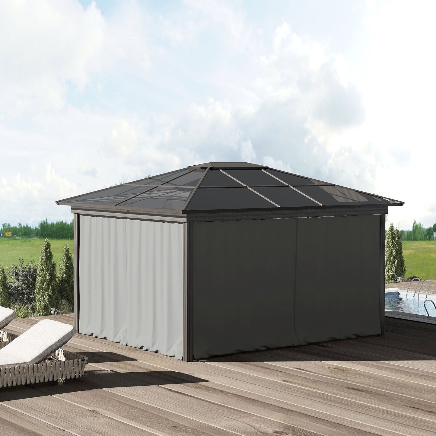 10' x 10' Universal Gazebo Sidewall Set with 4 Panels, Hooks/C-Rings Included for Pergolas & Cabanas, Light Grey