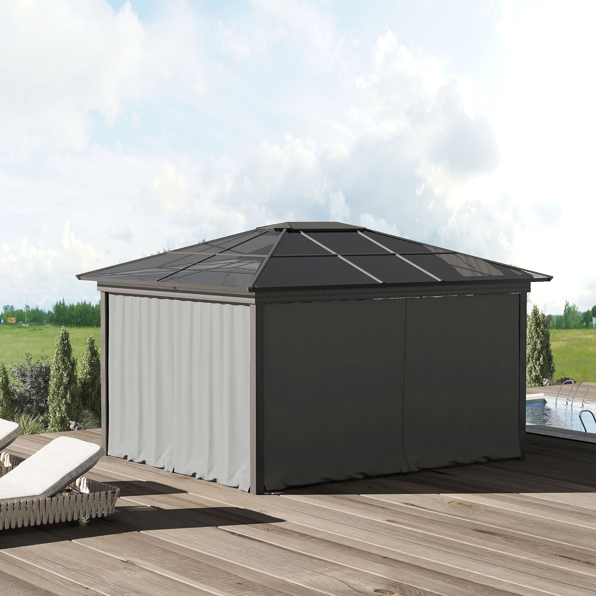 10' x 10' Universal Gazebo Sidewall Set with 4 Panels, Hooks/C-Rings Included for Pergolas & Cabanas, Light Grey
