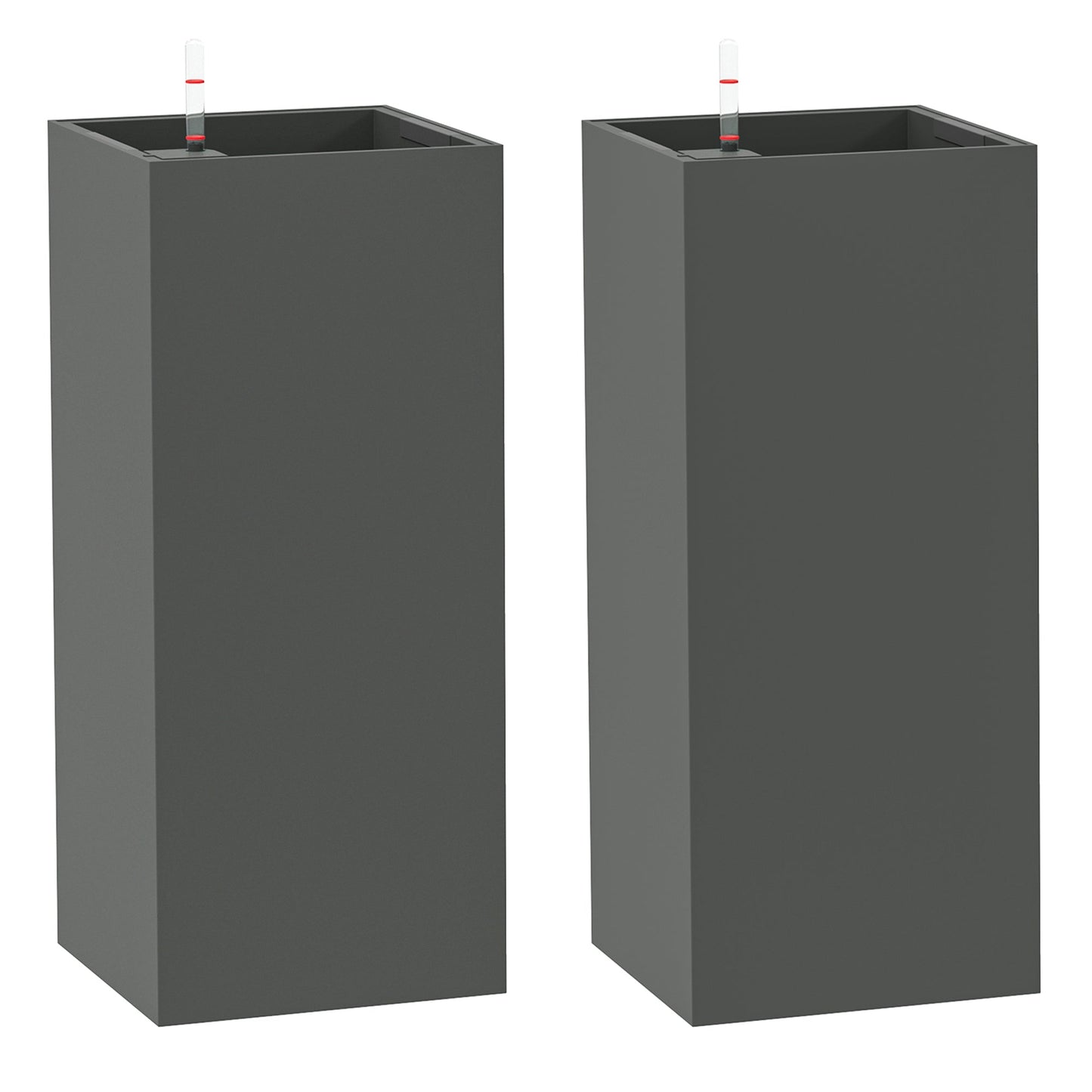 2 Pack Planter Box, 26 Inch Plastic Planter Pots with Water Level Indicator, Flower Pots with Drainage Hole and Drain Plug for Indoor Outdoor, Dark Grey