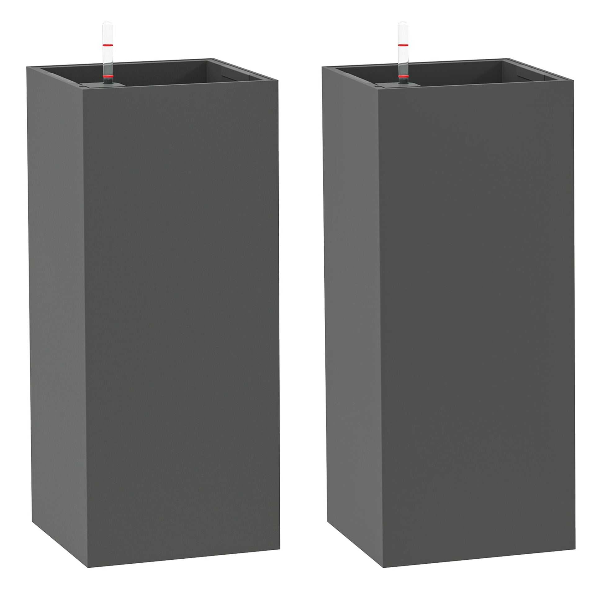 2 Pack Planter Box, 26 Inch Plastic Planter Pots with Water Level Indicator, Flower Pots with Drainage Hole and Drain Plug for Indoor Outdoor, Dark Grey