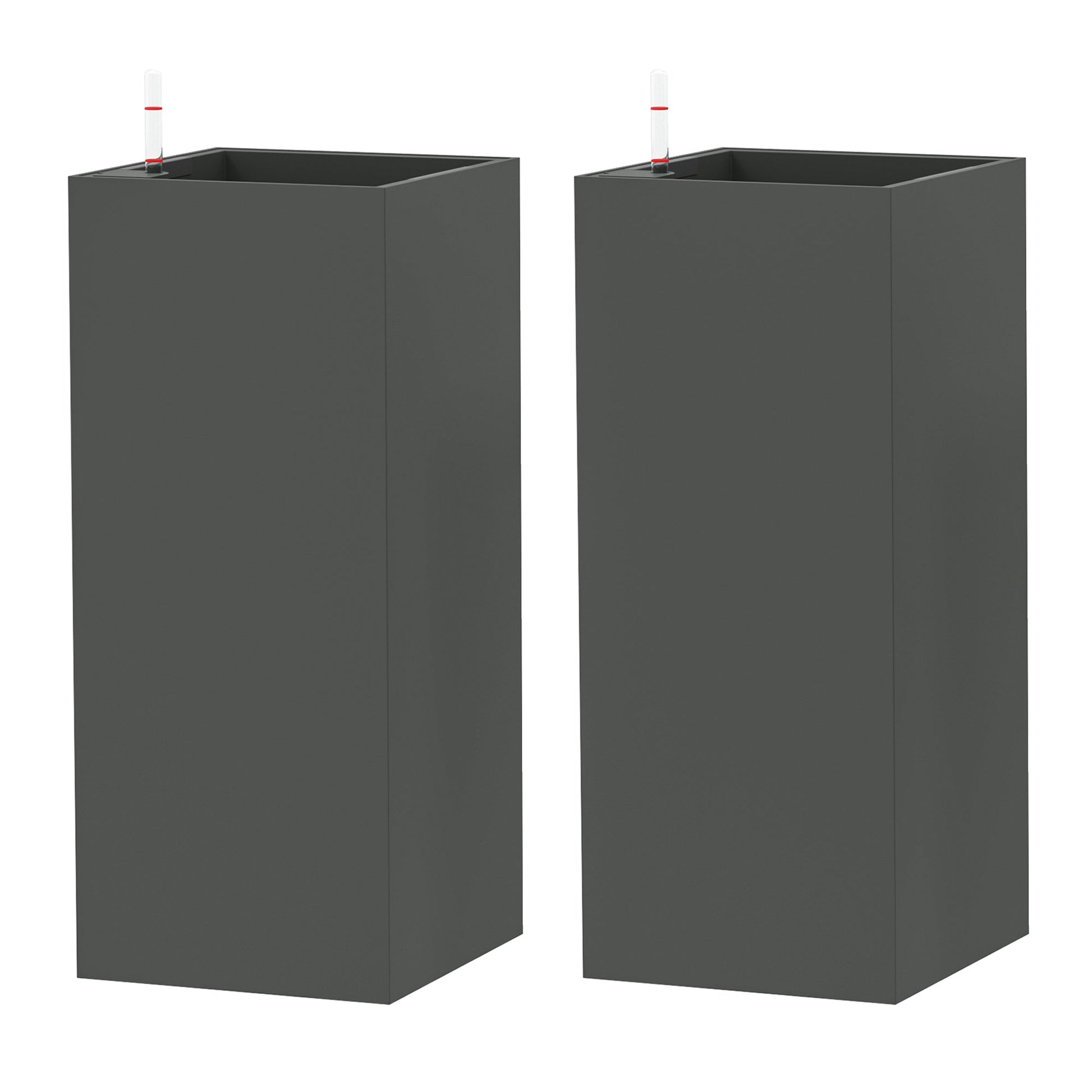 2 Pack Planter Box, 26 Inch Plastic Planter Pots with Water Level Indicator, Flower Pots with Drainage Hole and Drain Plug for Indoor Outdoor, Dark Grey