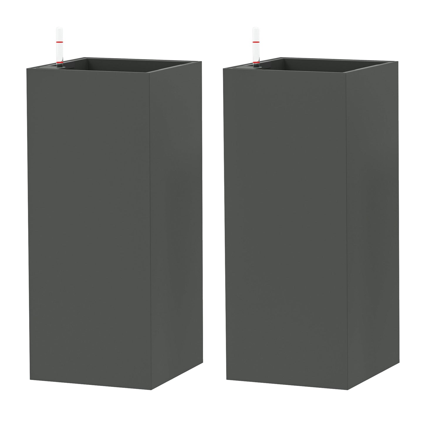 2 Pack Planter Box, 26 Inch Plastic Planter Pots with Water Level Indicator, Flower Pots with Drainage Hole and Drain Plug for Indoor Outdoor, Dark Grey