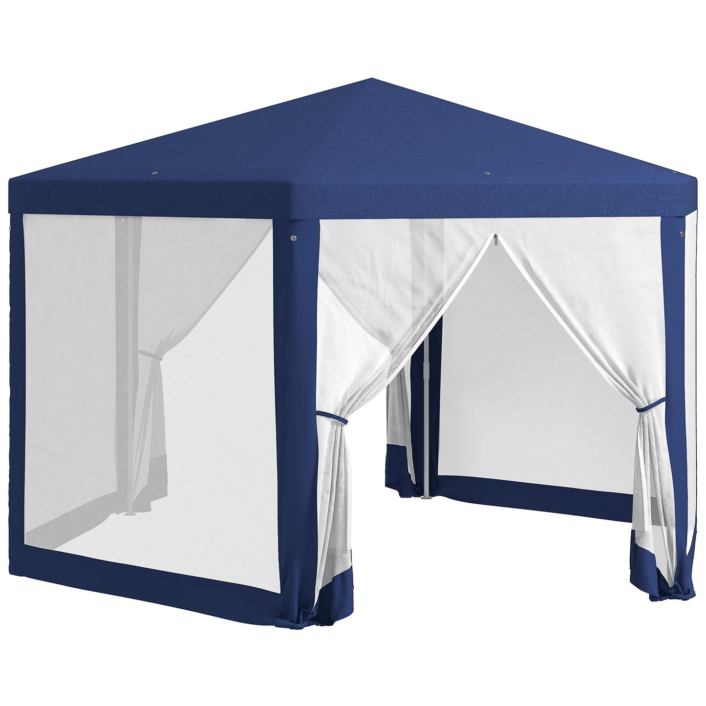 Φ13' Hexagon Party Tent Patio Gazebo Outdoor Activity Event Canopy Quick Sun Shelter Pavilion with Netting Mesh Sidewall Blue