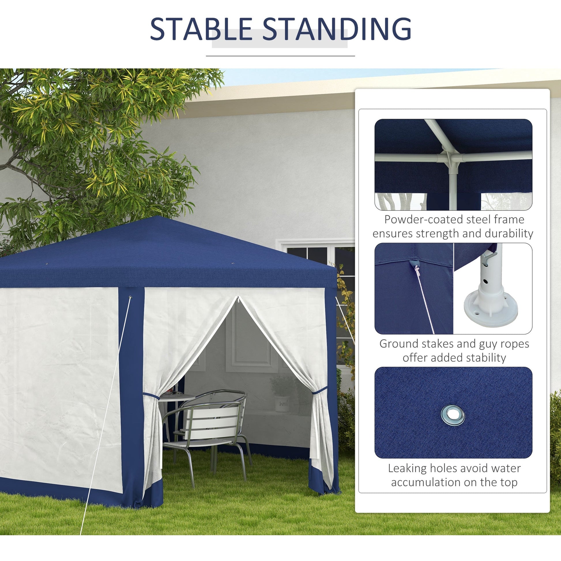 Φ13' Hexagon Party Tent Patio Gazebo Outdoor Activity Event Canopy Quick Sun Shelter Pavilion with Netting Mesh Sidewall Blue