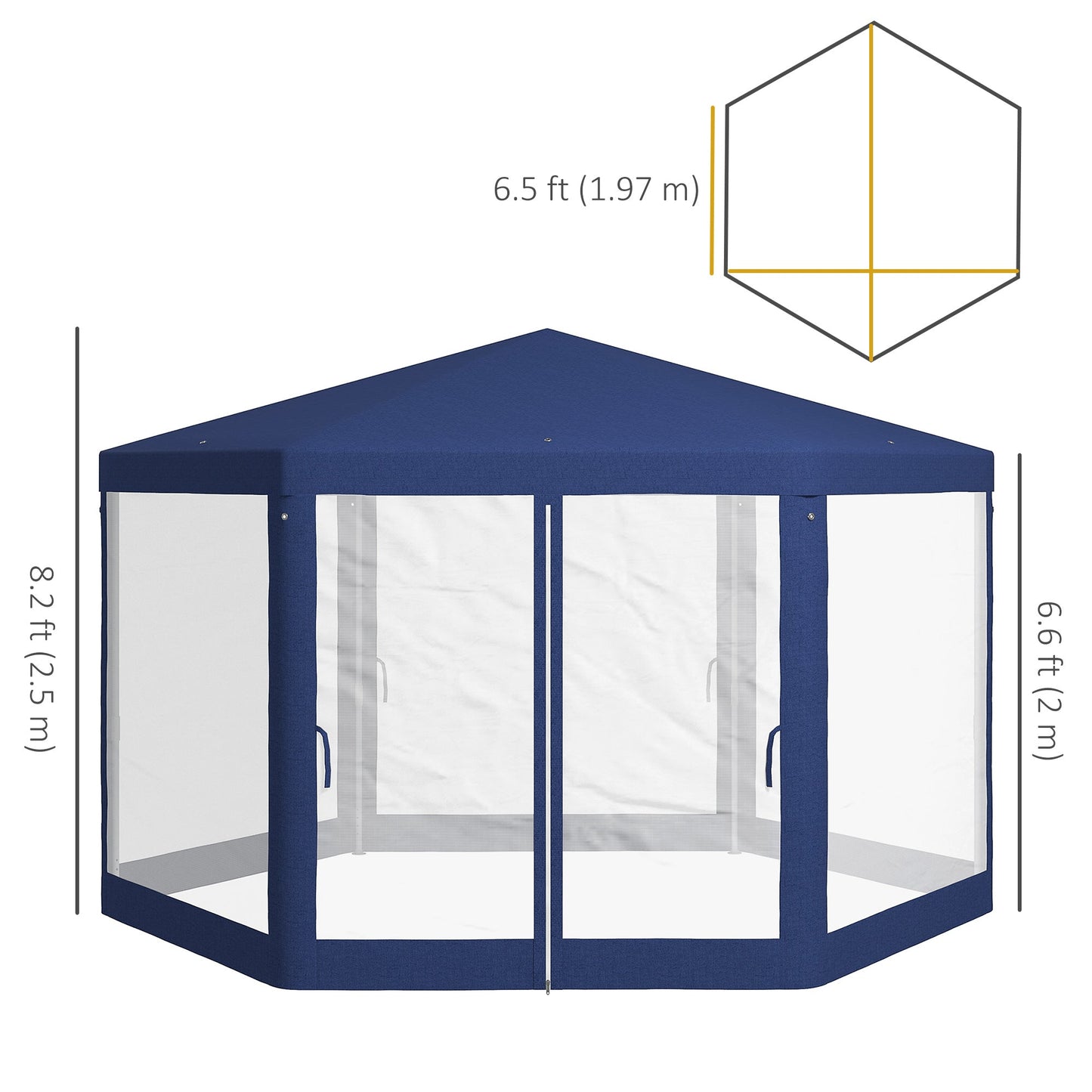 Φ13' Hexagon Party Tent Patio Gazebo Outdoor Activity Event Canopy Quick Sun Shelter Pavilion with Netting Mesh Sidewall Blue