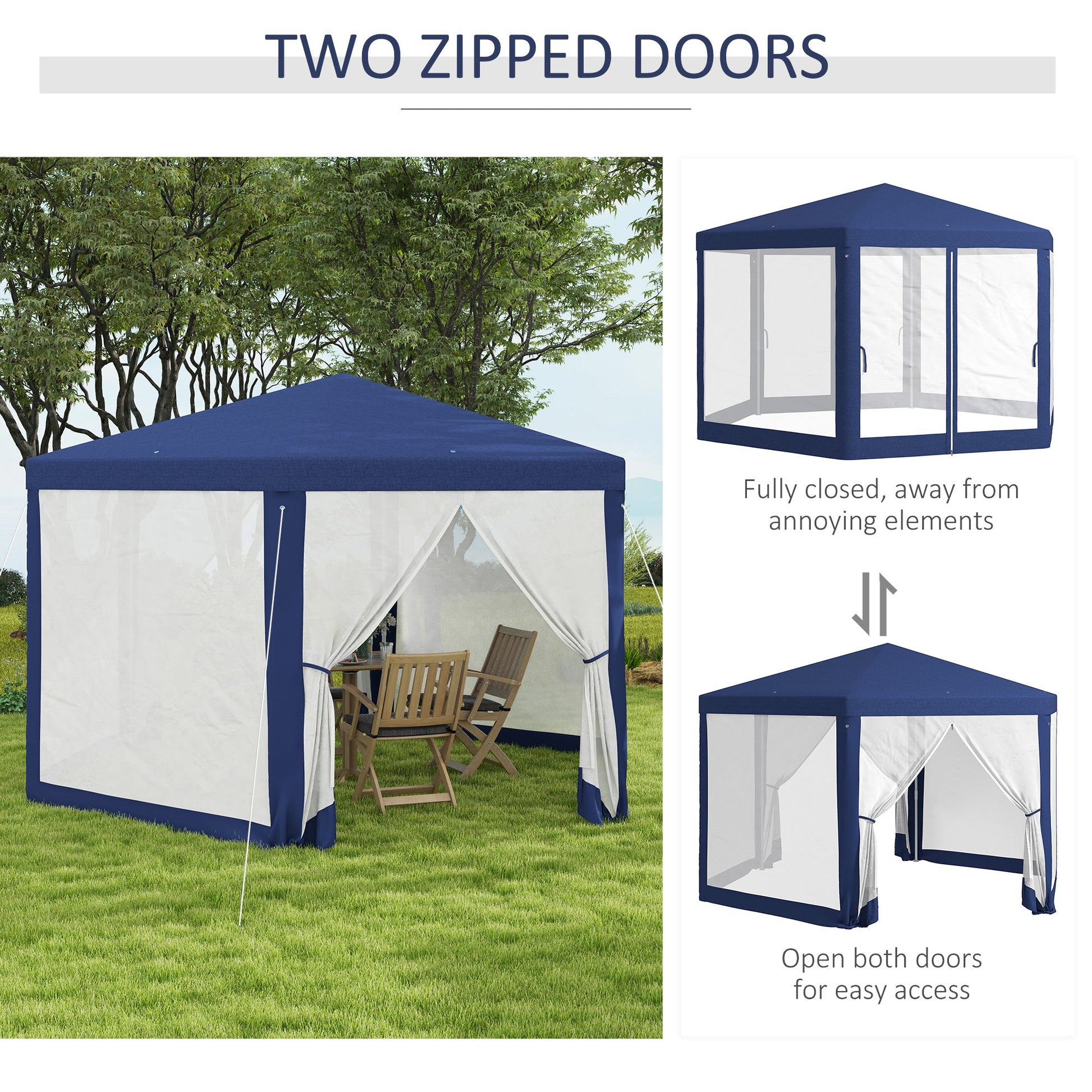 Φ13' Hexagon Party Tent Patio Gazebo Outdoor Activity Event Canopy Quick Sun Shelter Pavilion with Netting Mesh Sidewall Blue