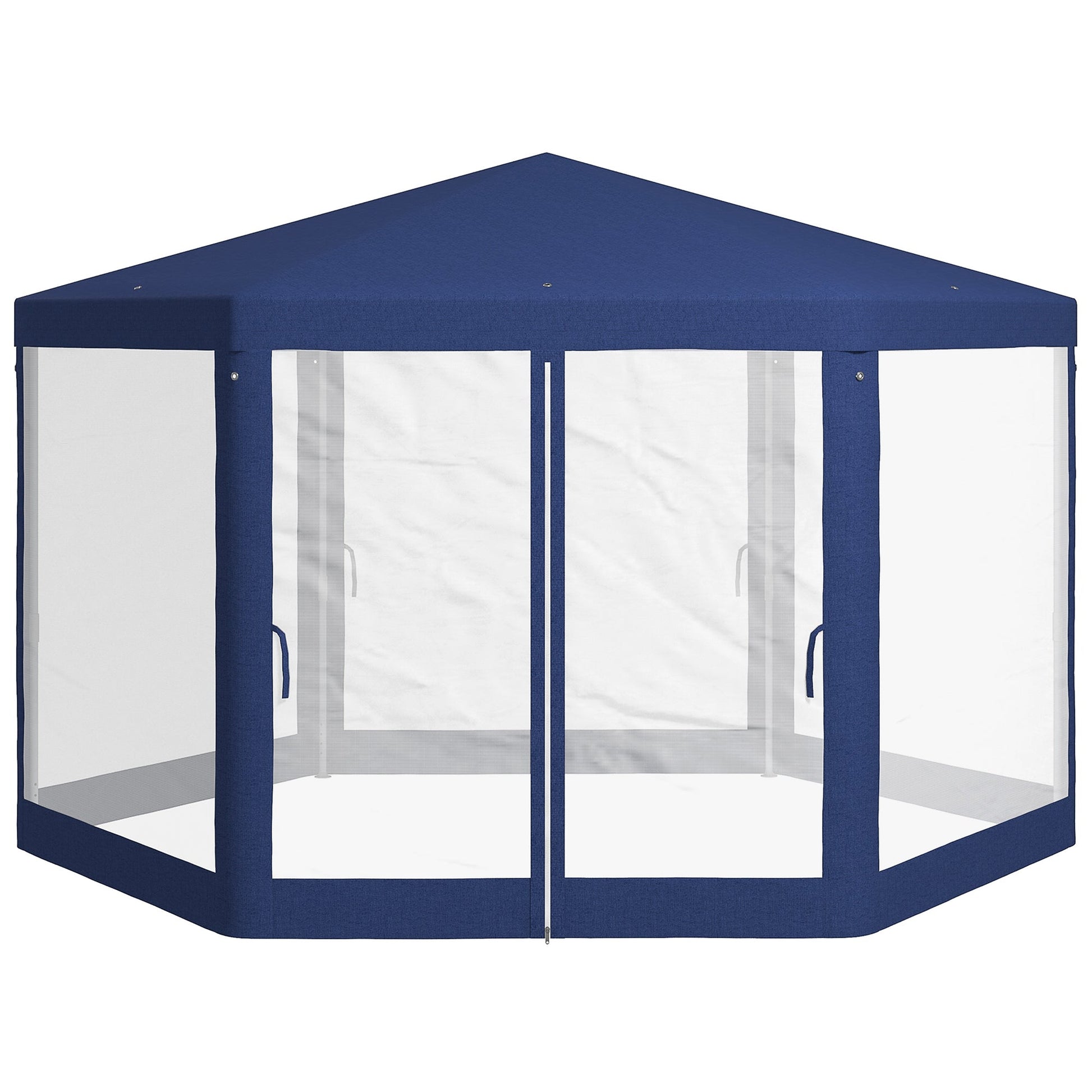 Φ13' Hexagon Party Tent Patio Gazebo Outdoor Activity Event Canopy Quick Sun Shelter Pavilion with Netting Mesh Sidewall Blue