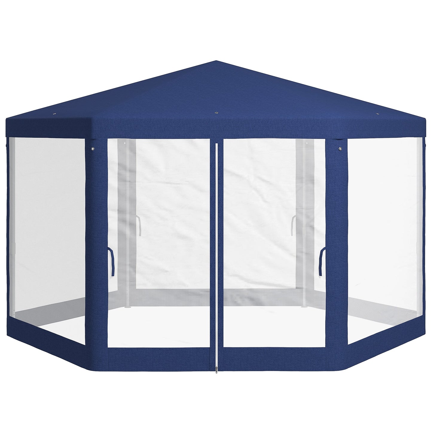 Φ13' Hexagon Party Tent Patio Gazebo Outdoor Activity Event Canopy Quick Sun Shelter Pavilion with Netting Mesh Sidewall Blue