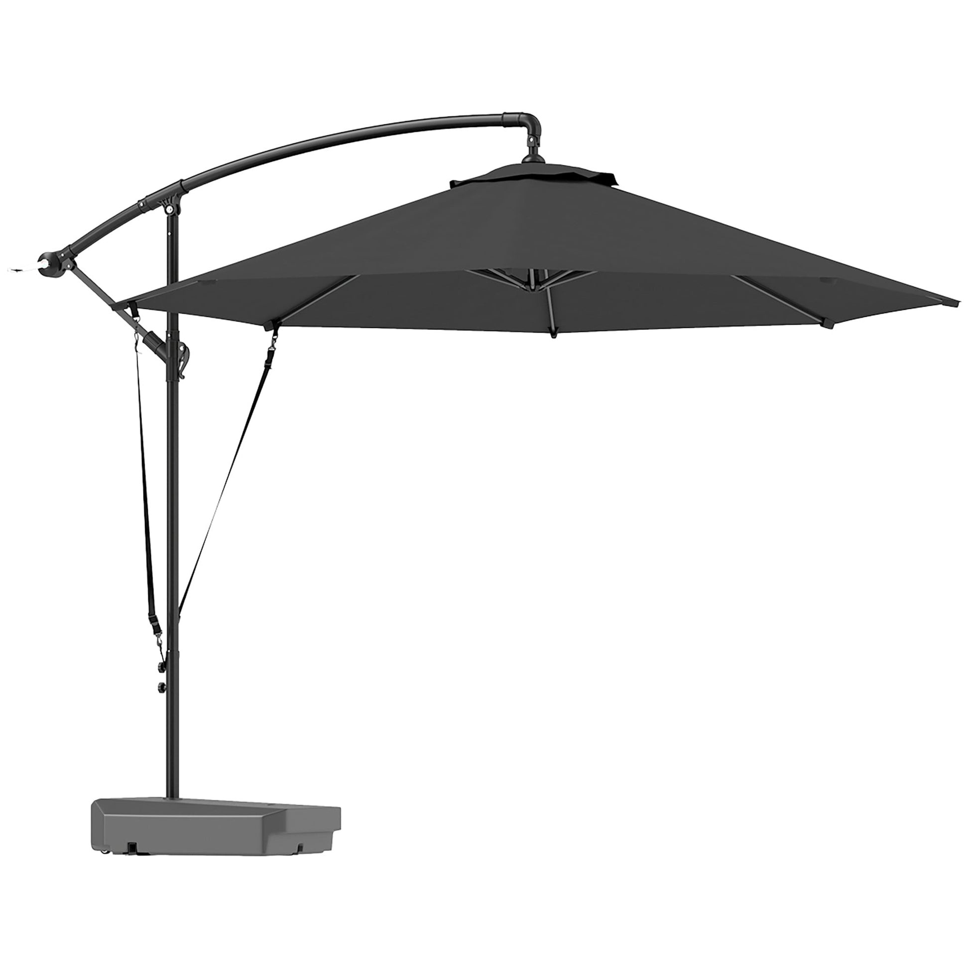 10FT Cantilever Patio Umbrella with Fillable Base, Wind Strap and Cover, Round Offset Hanging Umbrella with Crank, Cross Base for Garden, Deck, Yard, UPF50+, Grey