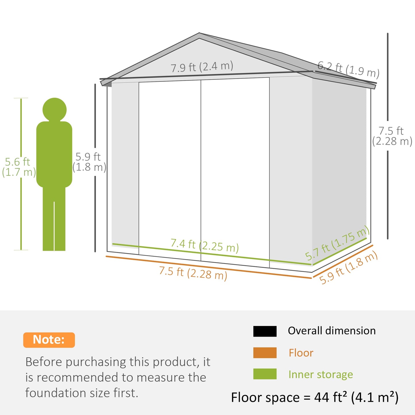 8' x 6' Garden Storage Shed, Outdoor Storage Patio Shed with Aluminum Frame, Galvanized Foundation Kit, Latched Door, Air Vents, Window for Backyard, Lawn, Light Grey