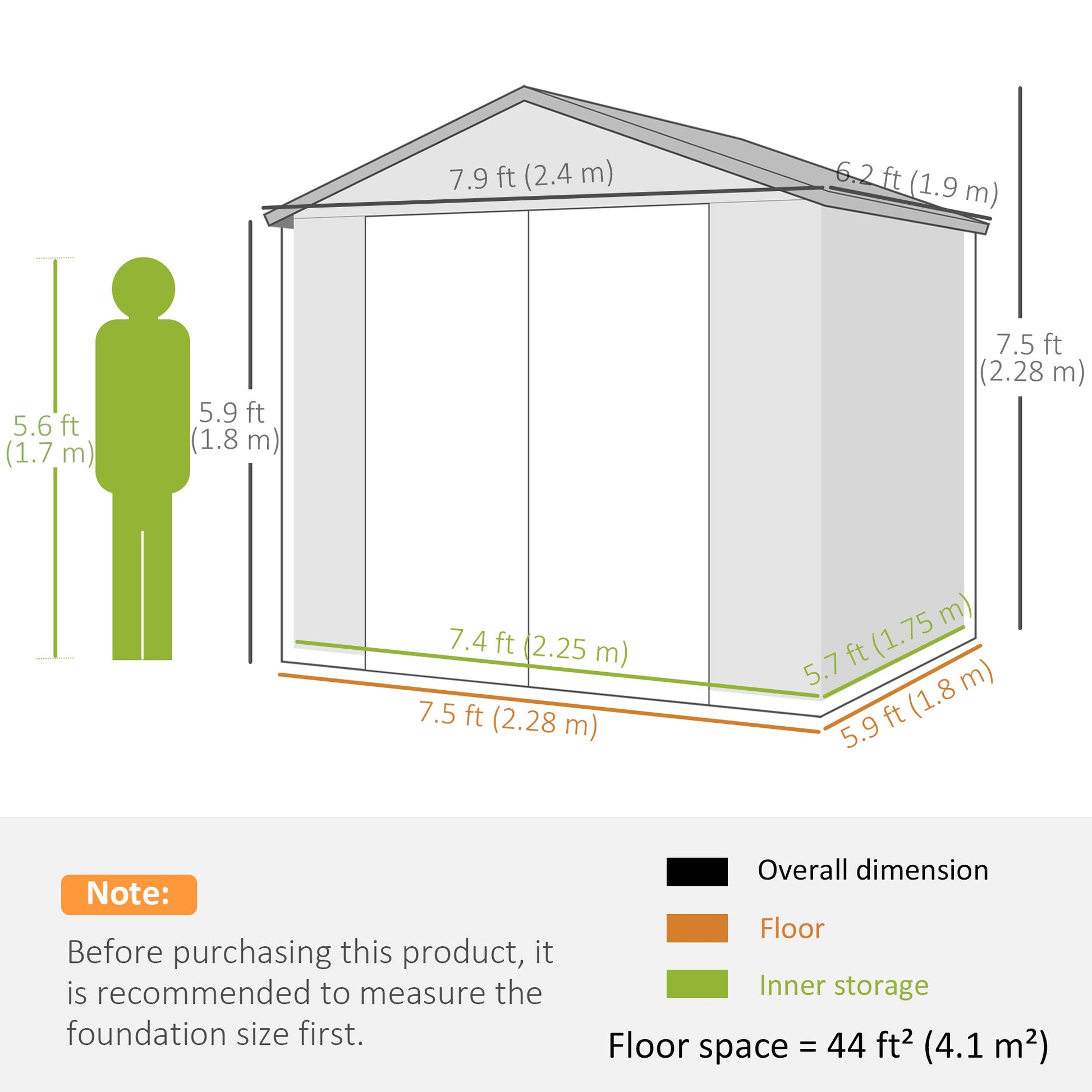 8' x 6' Garden Storage Shed, Outdoor Storage Patio Shed with Aluminum Frame, Galvanized Foundation Kit, Latched Door, Air Vents, Window for Backyard, Lawn, Light Grey