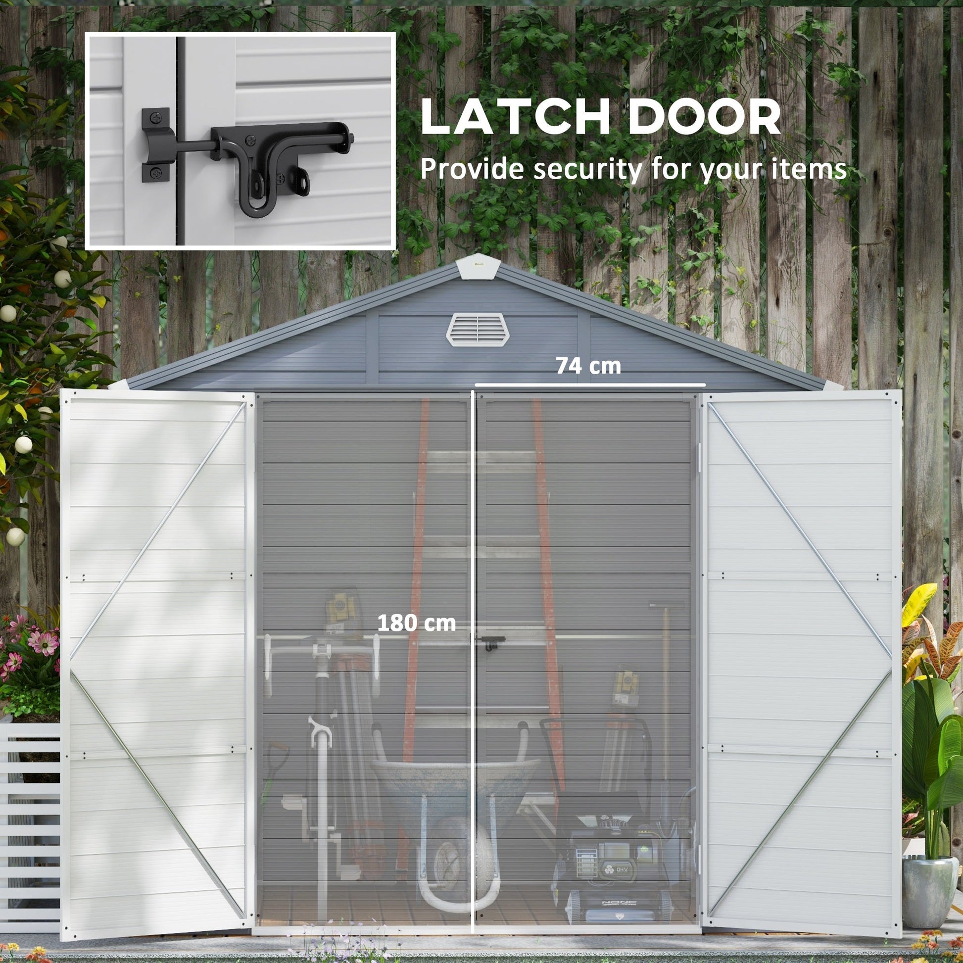 8' x 6' Garden Storage Shed, Outdoor Storage Patio Shed with Aluminum Frame, Galvanized Foundation Kit, Latched Door, Air Vents, Window for Backyard, Lawn, Light Grey