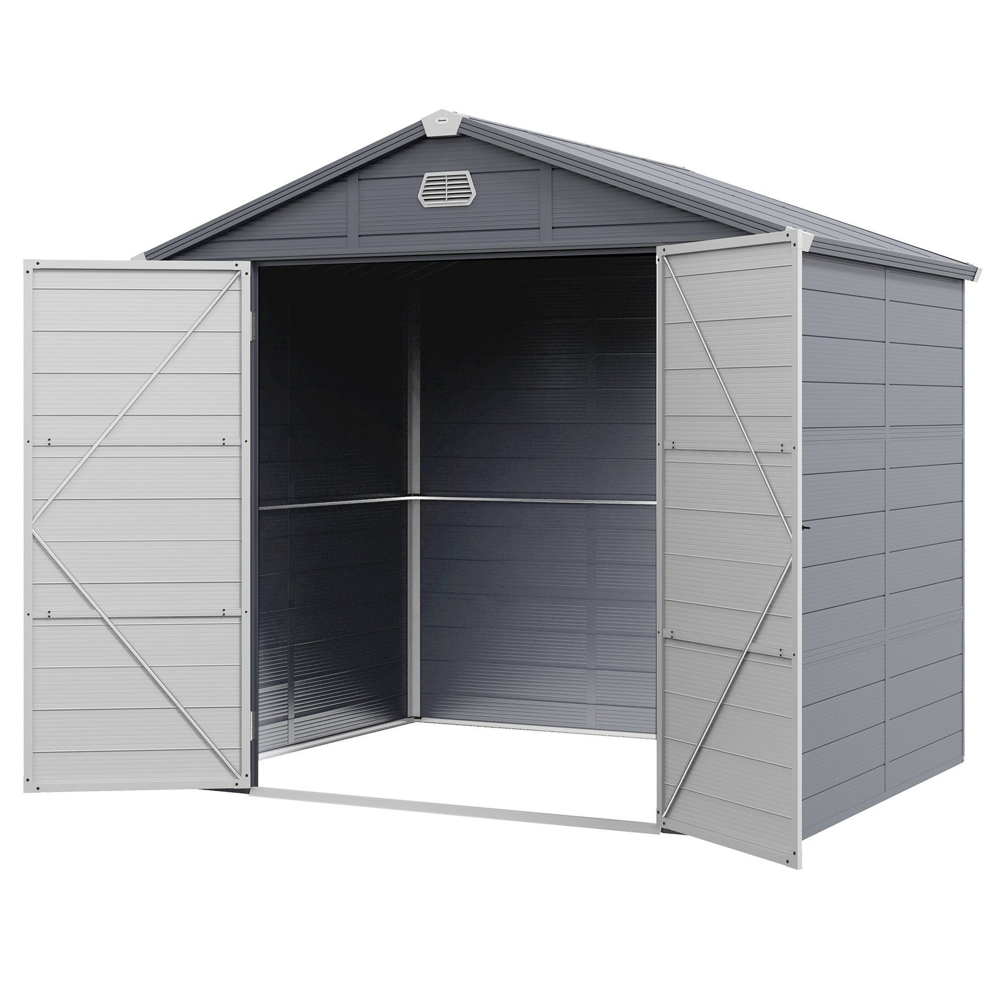8' x 6' Garden Storage Shed, Outdoor Storage Patio Shed with Aluminum Frame, Galvanized Foundation Kit, Latched Door, Air Vents, Window for Backyard, Lawn, Light Grey