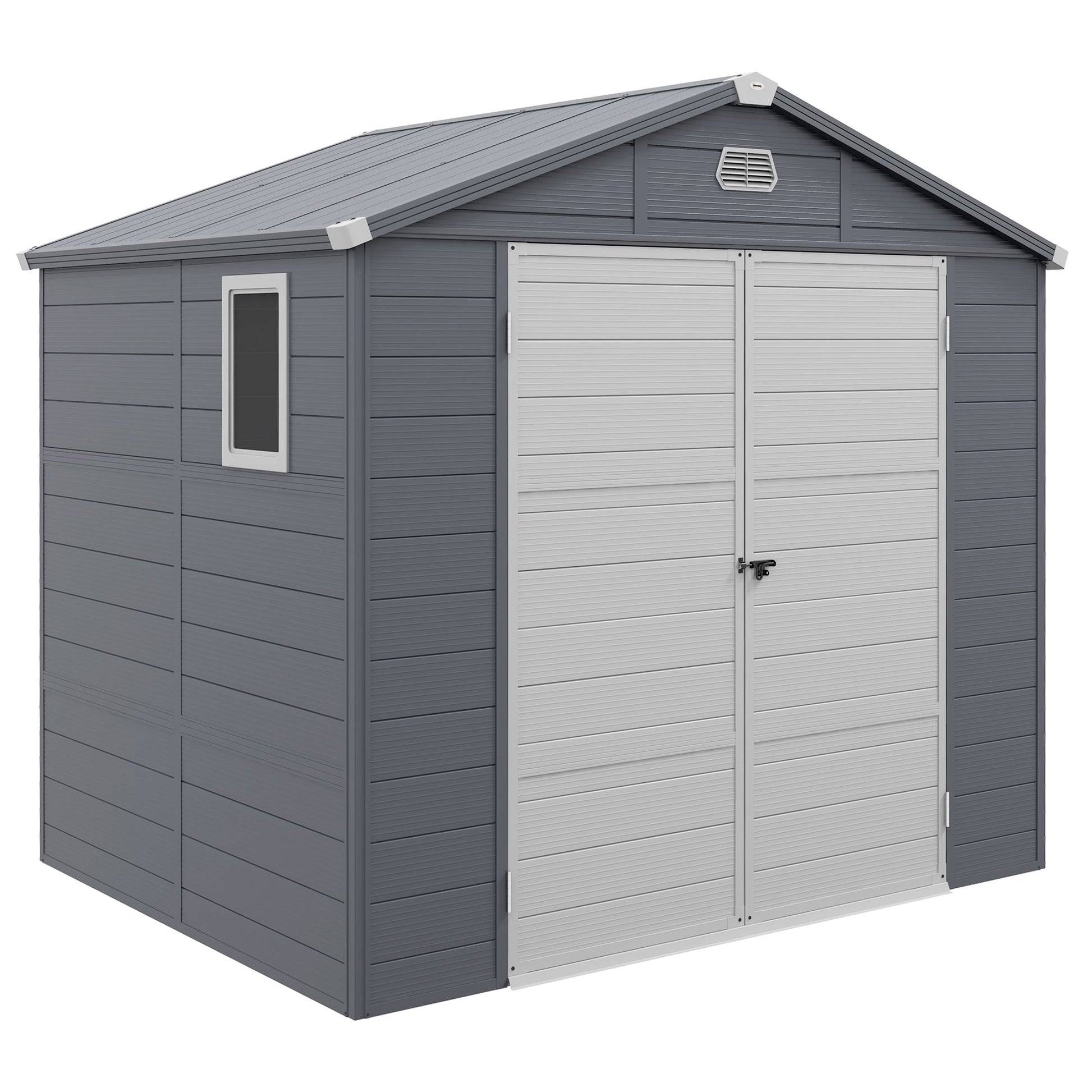 8' x 6' Garden Storage Shed, Outdoor Storage Patio Shed with Aluminum Frame, Galvanized Foundation Kit, Latched Door, Air Vents, Window for Backyard, Lawn, Light Grey