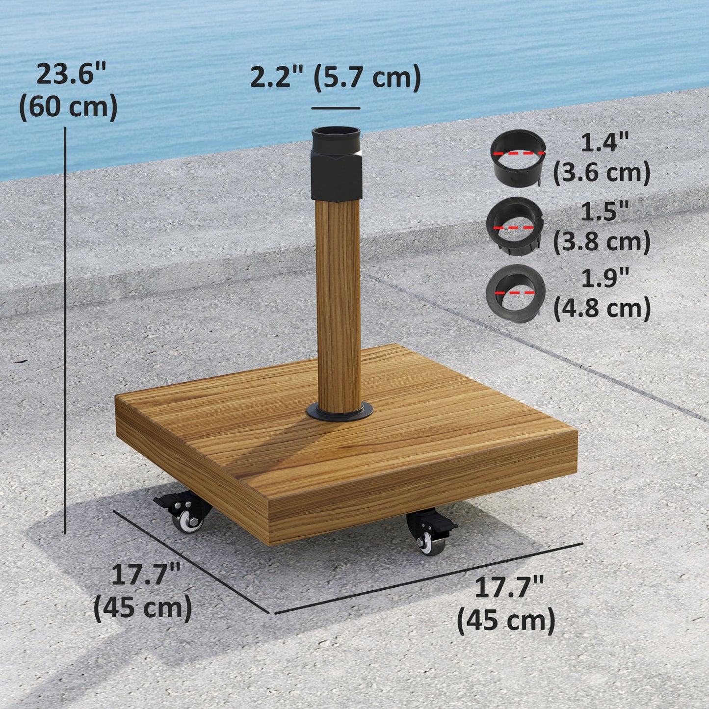 Patio Umbrella Base Holder, Outdoor Umbrella Stand with Wheels, Heavy Duty Patio Umbrella Stand Base for Garden, Poolside, Nature Wood