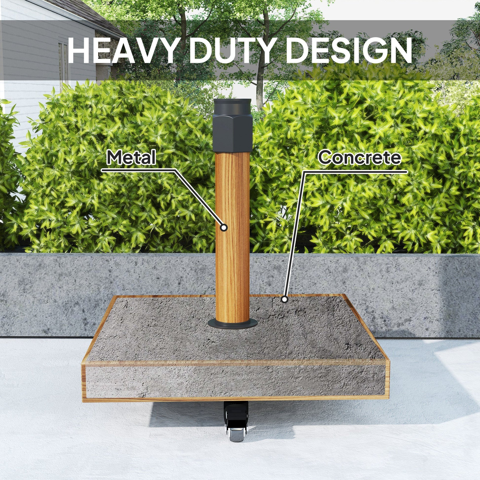 Patio Umbrella Base Holder, Outdoor Umbrella Stand with Wheels, Heavy Duty Patio Umbrella Stand Base for Garden, Poolside, Nature Wood