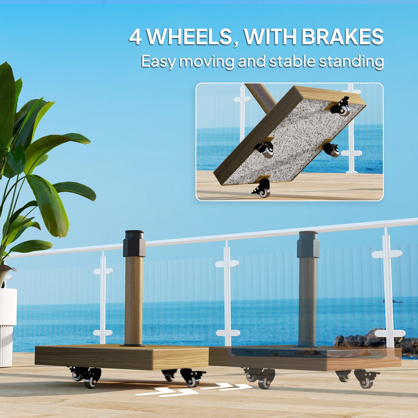 Patio Umbrella Base Holder, Outdoor Umbrella Stand with Wheels, Heavy Duty Patio Umbrella Stand Base for Garden, Poolside, Nature Wood