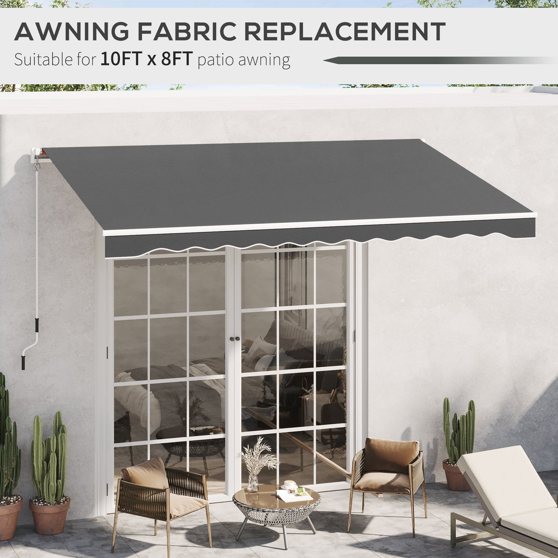 10' x 8' Retractable Awning Fabric Replacement Outdoor Sunshade Canopy Awning Cover, UV Protection, Grey