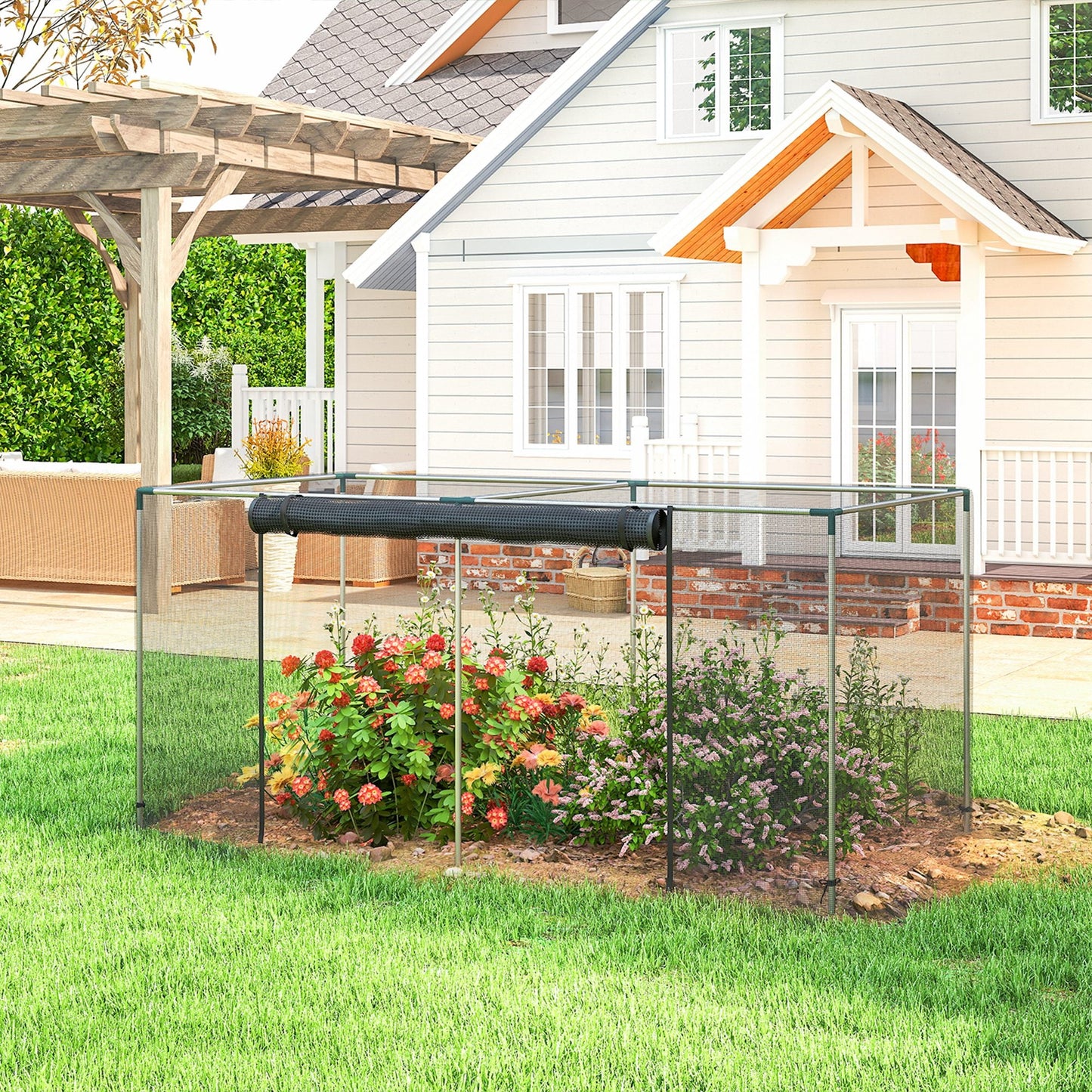 8' x 4' Crop Cage, Plant Protection Tent with Zippered Door and Galvanized Steel Frame, Fruit Cage Netting Cover for Garden, Yard, Lawn, Black