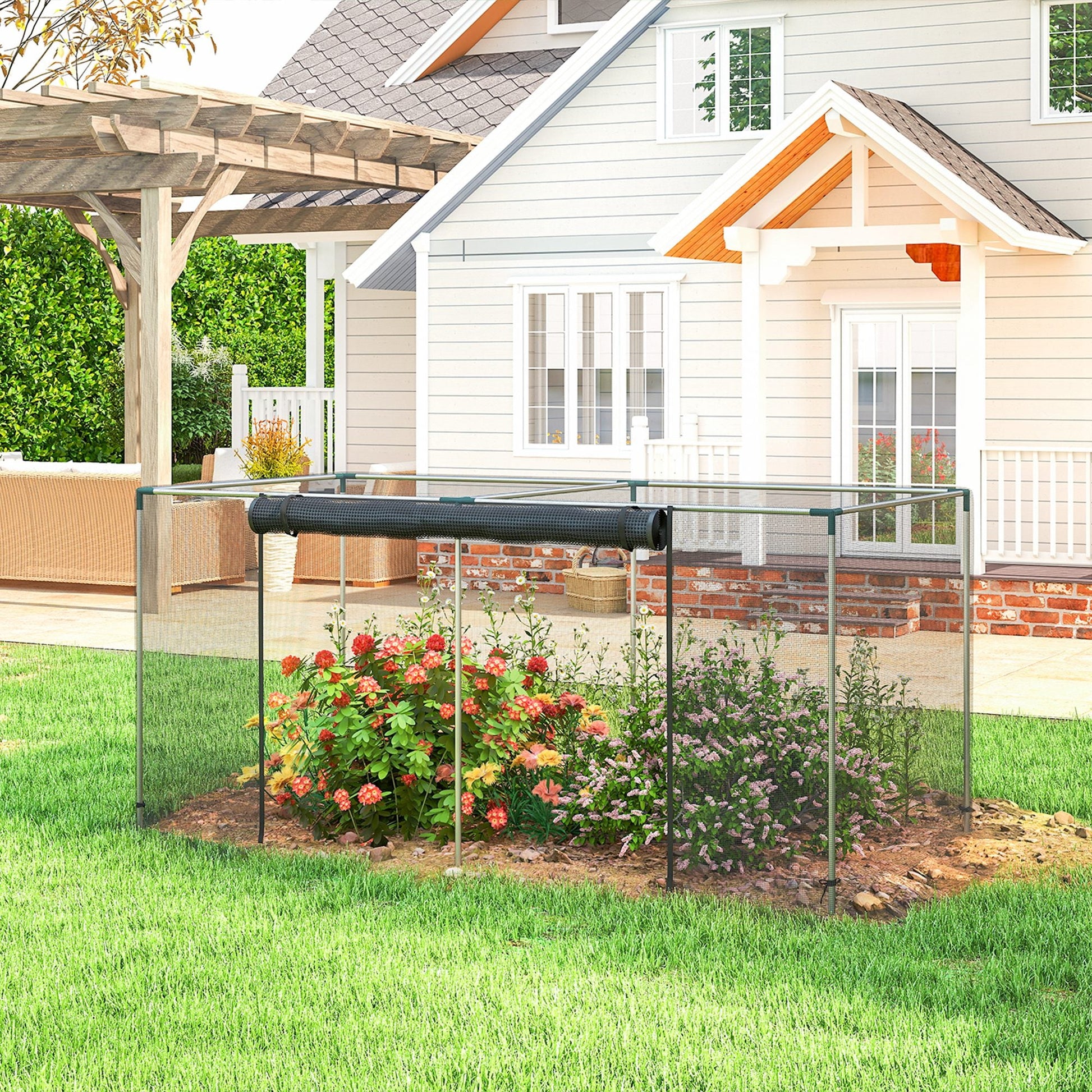 8' x 4' Crop Cage, Plant Protection Tent with Zippered Door and Galvanized Steel Frame, Fruit Cage Netting Cover for Garden, Yard, Lawn, Black