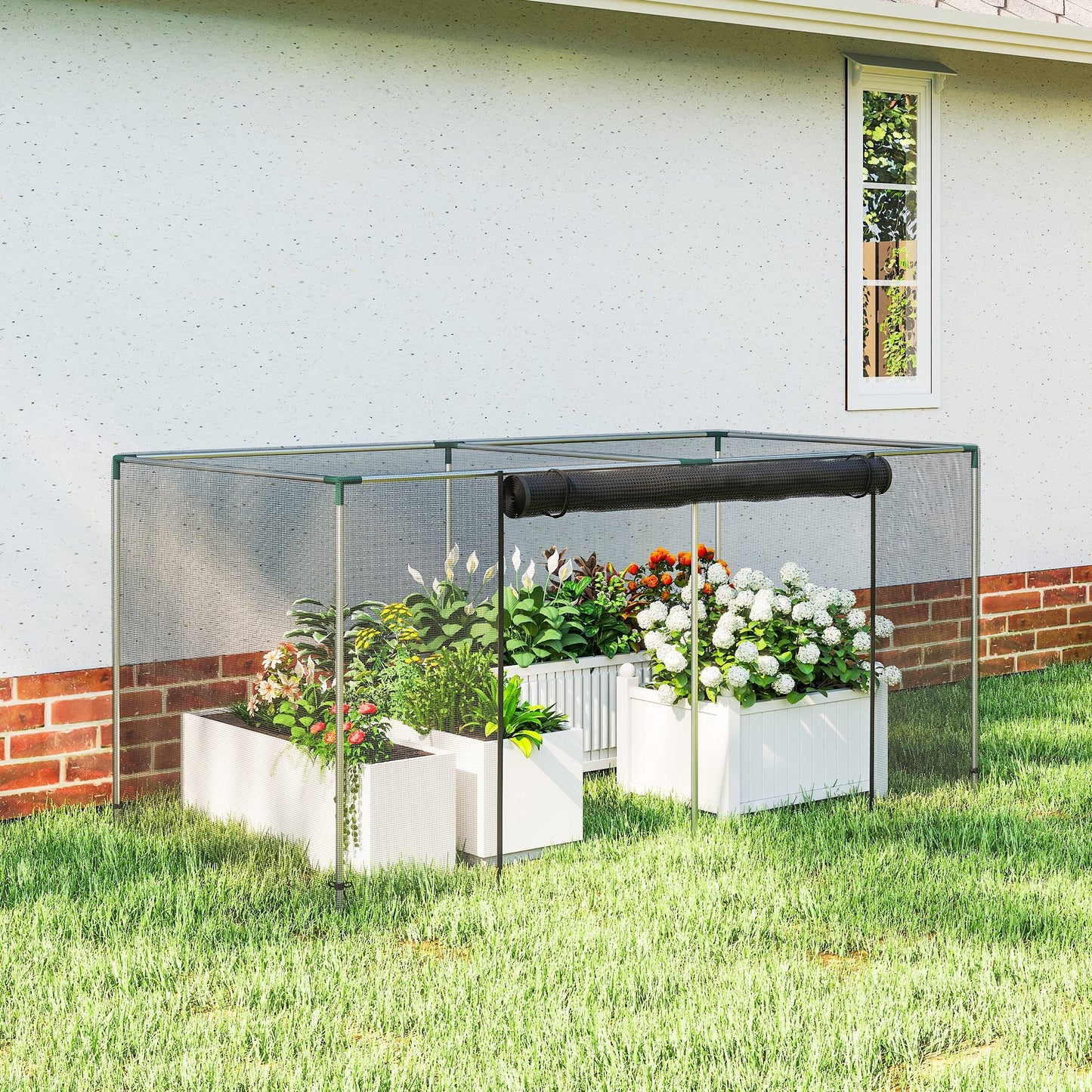 8' x 4' Crop Cage, Plant Protection Tent with Zippered Door and Galvanized Steel Frame, Fruit Cage Netting Cover for Garden, Yard, Lawn, Black