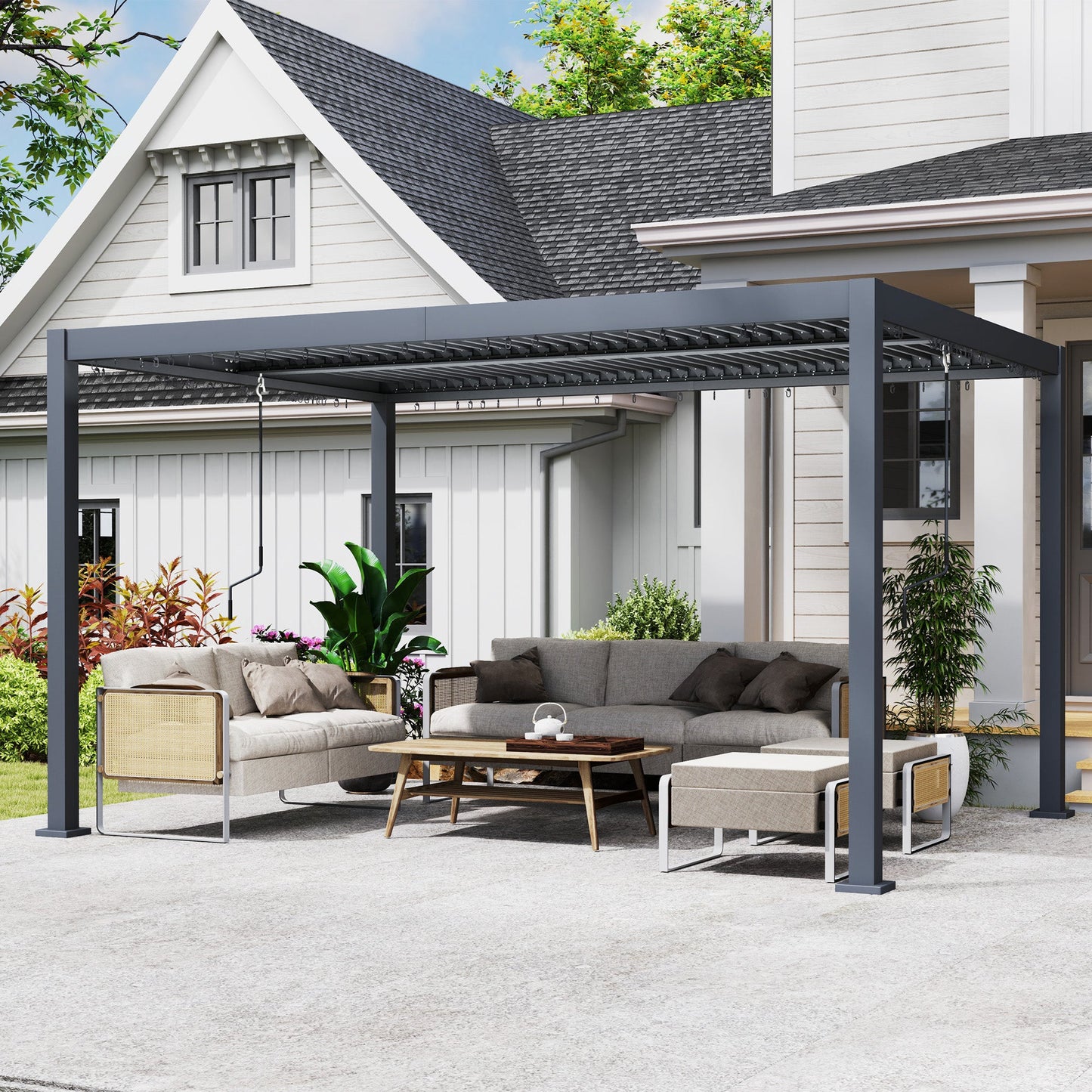 10' x 12' Louvered Pergola with Adjustable Metal Roof and Aluminum Frame, Outdoor Pergola Hardtop Gazebo with Drainage System, Water and UV Proof for Deck Backyard Patio