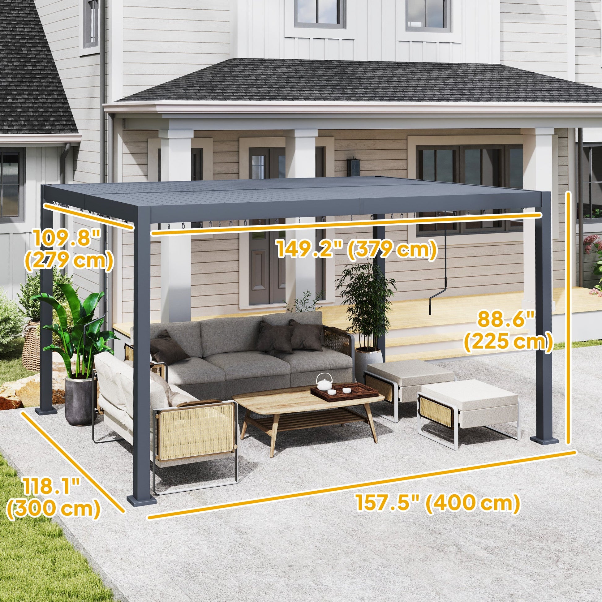 10' x 12' Louvered Pergola with Adjustable Metal Roof and Aluminum Frame, Outdoor Pergola Hardtop Gazebo with Drainage System, Water and UV Proof for Deck Backyard Patio
