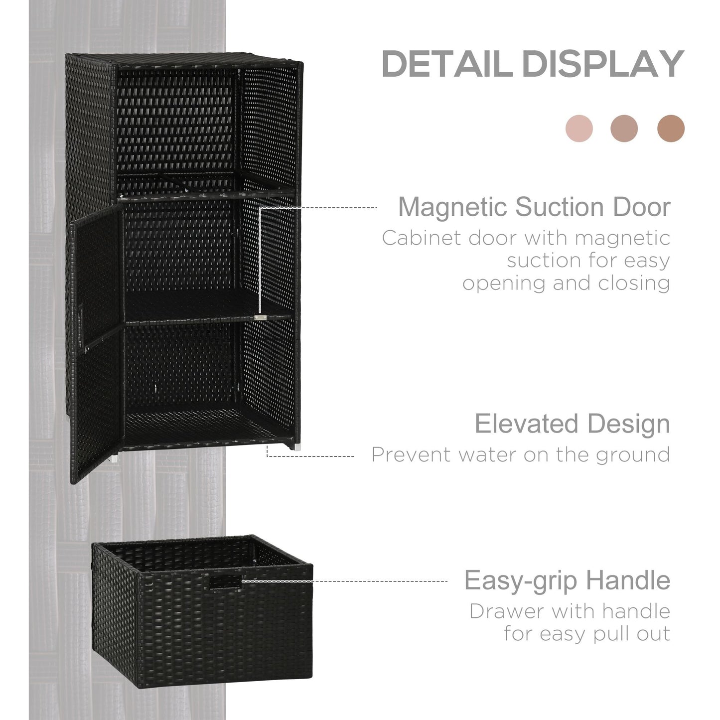 Patio Storage Cabinet, Outdoor Towel Rack for Pool, Waterproof PE Rattan Wicker, Hot Tub Accessory, with Basket Drawer, Dark Brown