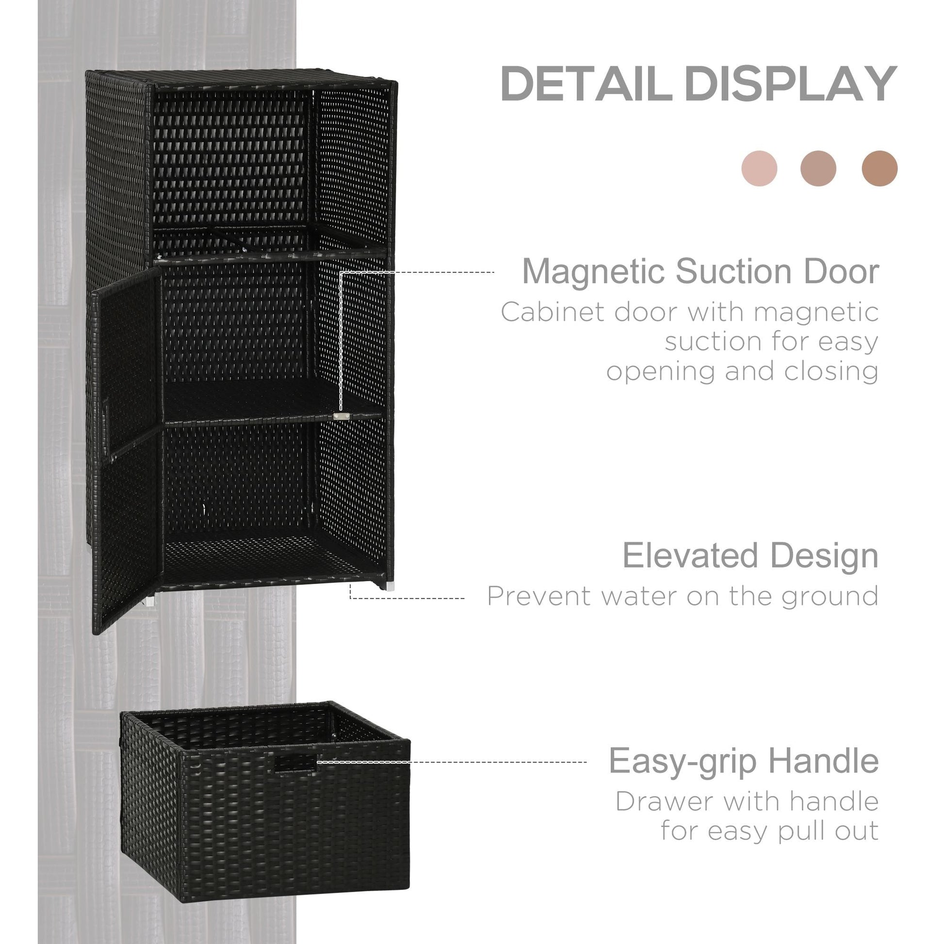 Patio Storage Cabinet, Outdoor Towel Rack for Pool, Waterproof PE Rattan Wicker, Hot Tub Accessory, with Basket Drawer, Dark Brown