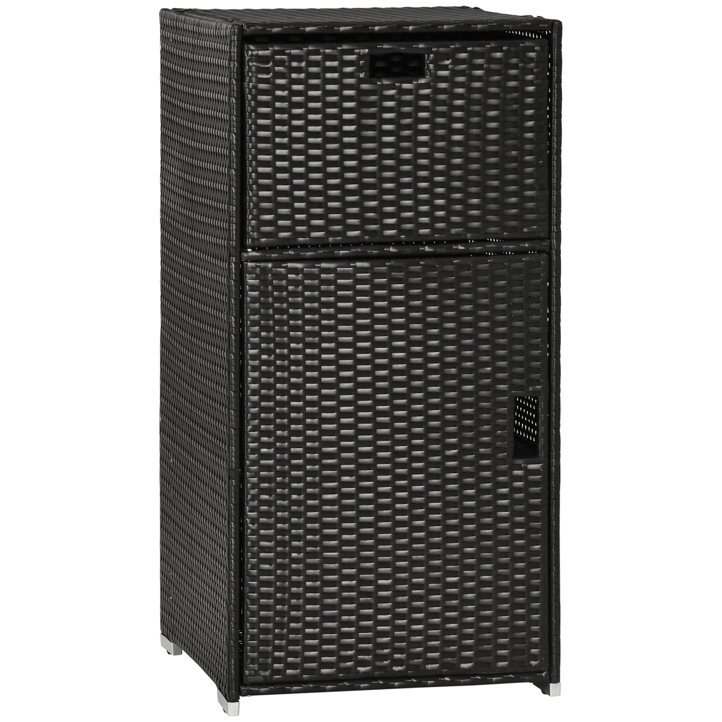 Patio Storage Cabinet, Outdoor Towel Rack for Pool, Waterproof PE Rattan Wicker, Hot Tub Accessory, with Basket Drawer, Dark Brown