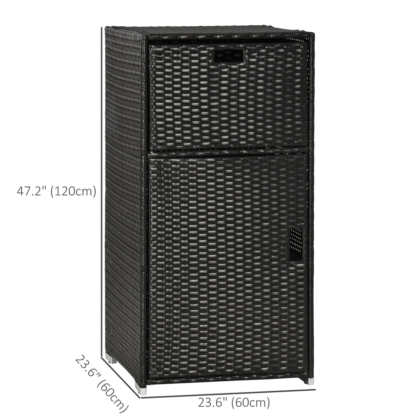 Patio Storage Cabinet, Outdoor Towel Rack for Pool, Waterproof PE Rattan Wicker, Hot Tub Accessory, with Basket Drawer, Dark Brown