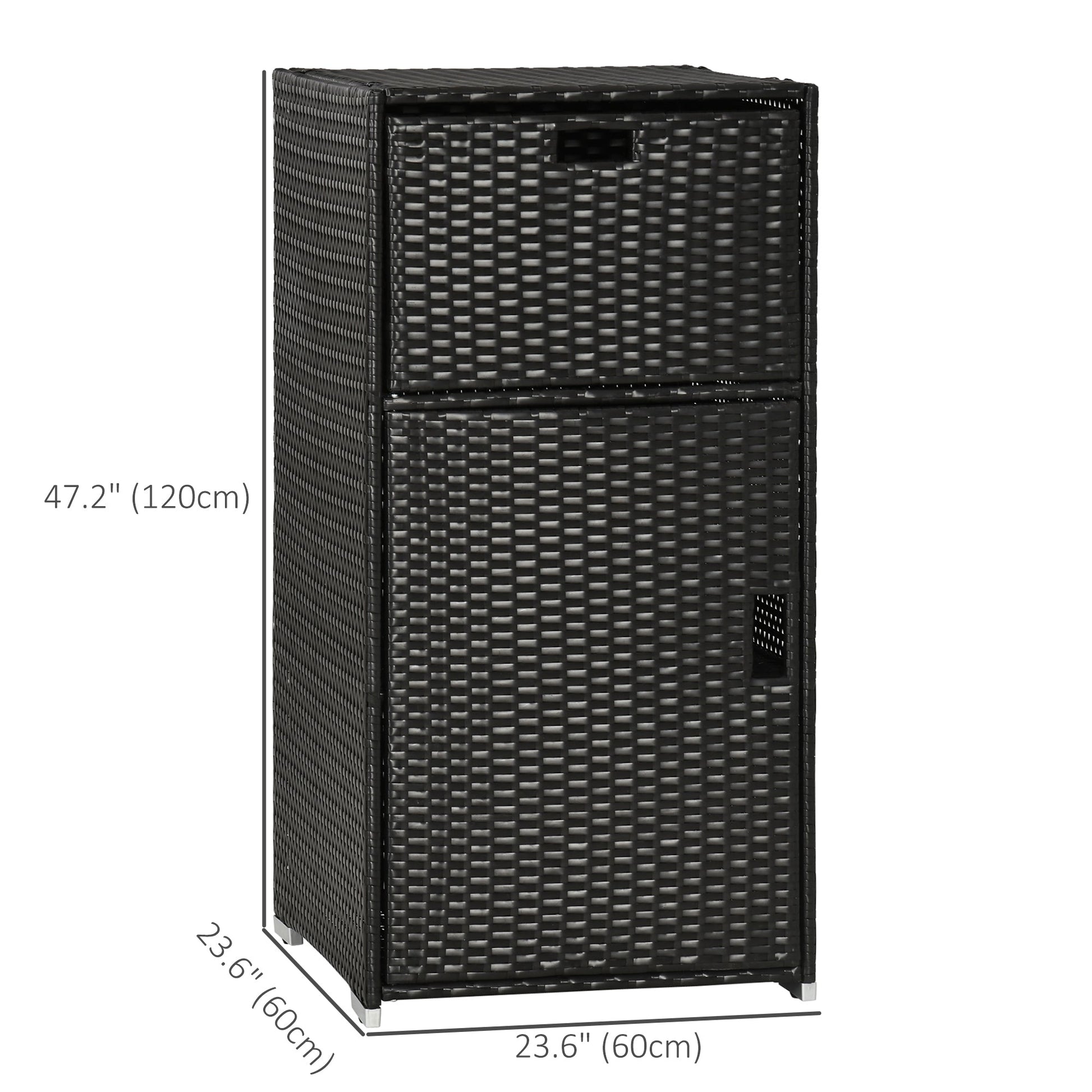 Patio Storage Cabinet, Outdoor Towel Rack for Pool, Waterproof PE Rattan Wicker, Hot Tub Accessory, with Basket Drawer, Dark Brown