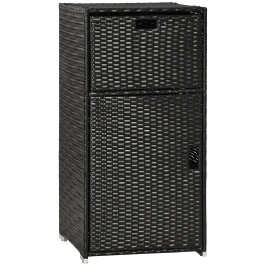 Patio Storage Cabinet, Outdoor Towel Rack for Pool, Waterproof PE Rattan Wicker, Hot Tub Accessory, with Basket Drawer, Dark Brown