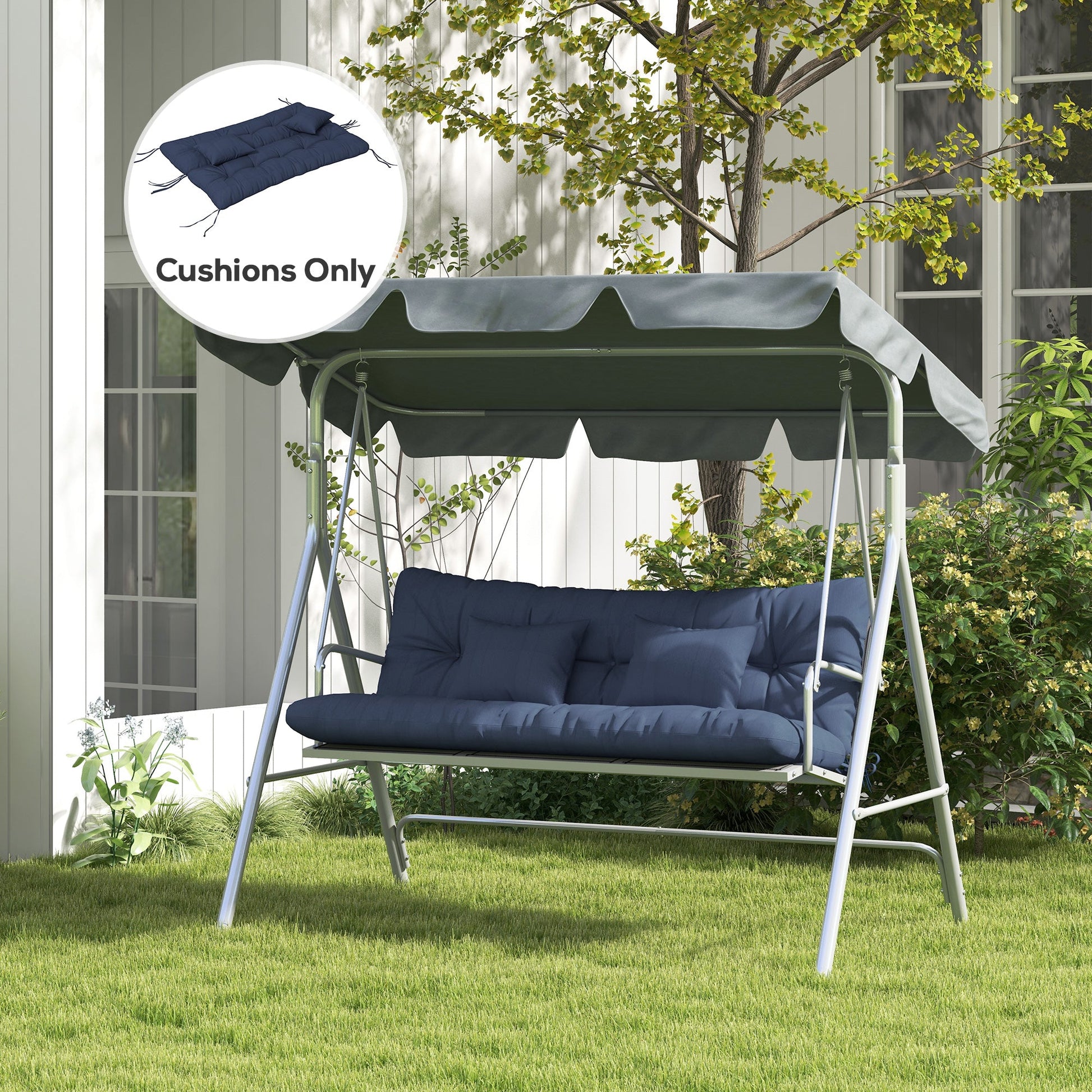 4-Piece Patio Chair Cushions Pillows with Back and Pillows, Seat Replacement Patio Cushions Set with Ties for Indoor Outdoor Garden Furniture, WITHOUT SWING, Navy Blue